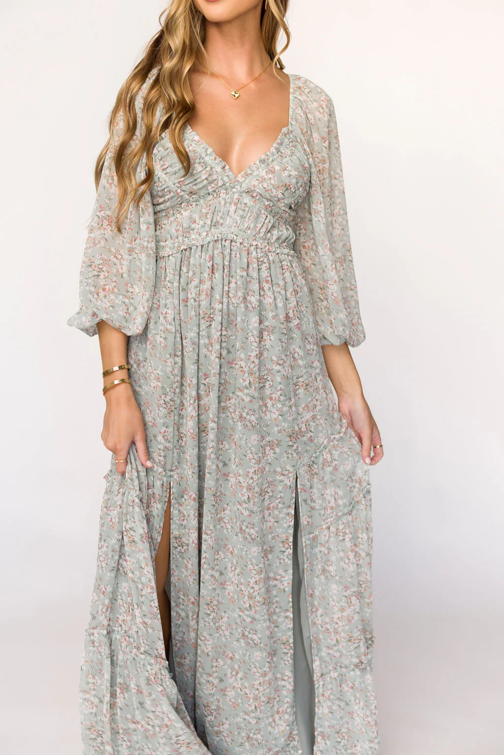 Daphne Long Sleeve Maxi Dress in Sage/Pink/Ivory Floral - Bump Friendly & Inclusive Sizing (XS-3XL) - Image 7