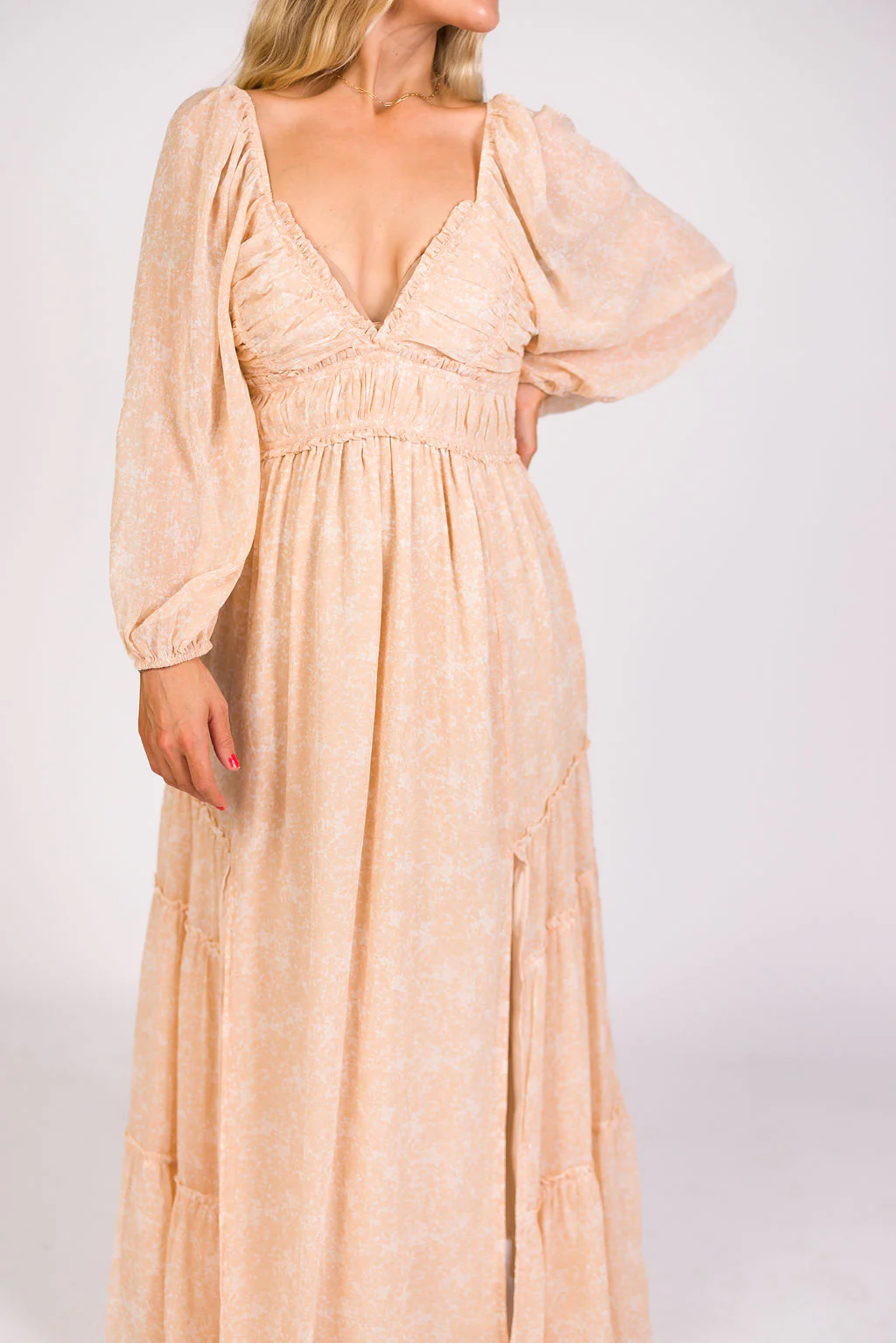 Daphne Long Sleeve Maxi Dress in Light Beige/White Floral - Bump Friendly - Image 19