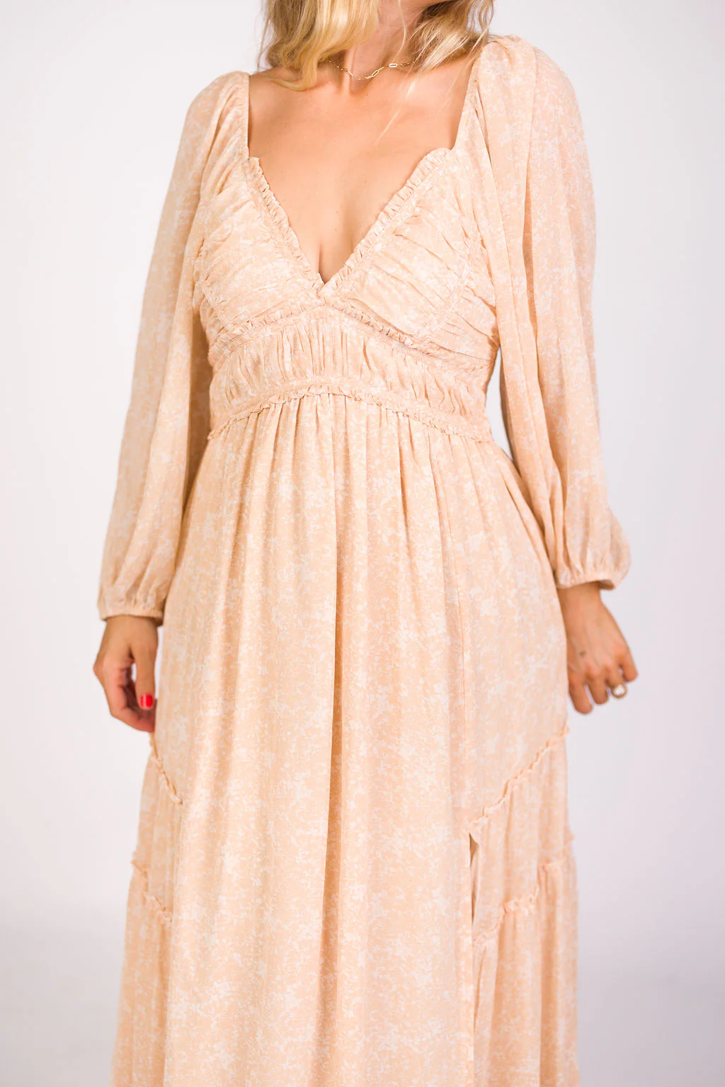 Daphne Long Sleeve Maxi Dress in Light Beige/White Floral - Bump Friendly - Image 20