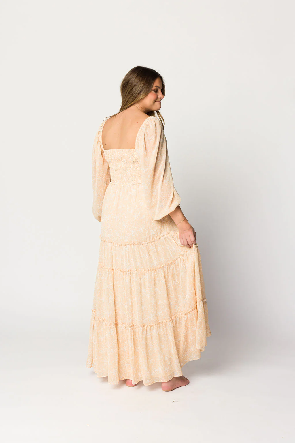 Daphne Long Sleeve Maxi Dress in Light Beige/White Floral - Bump Friendly - Image 27