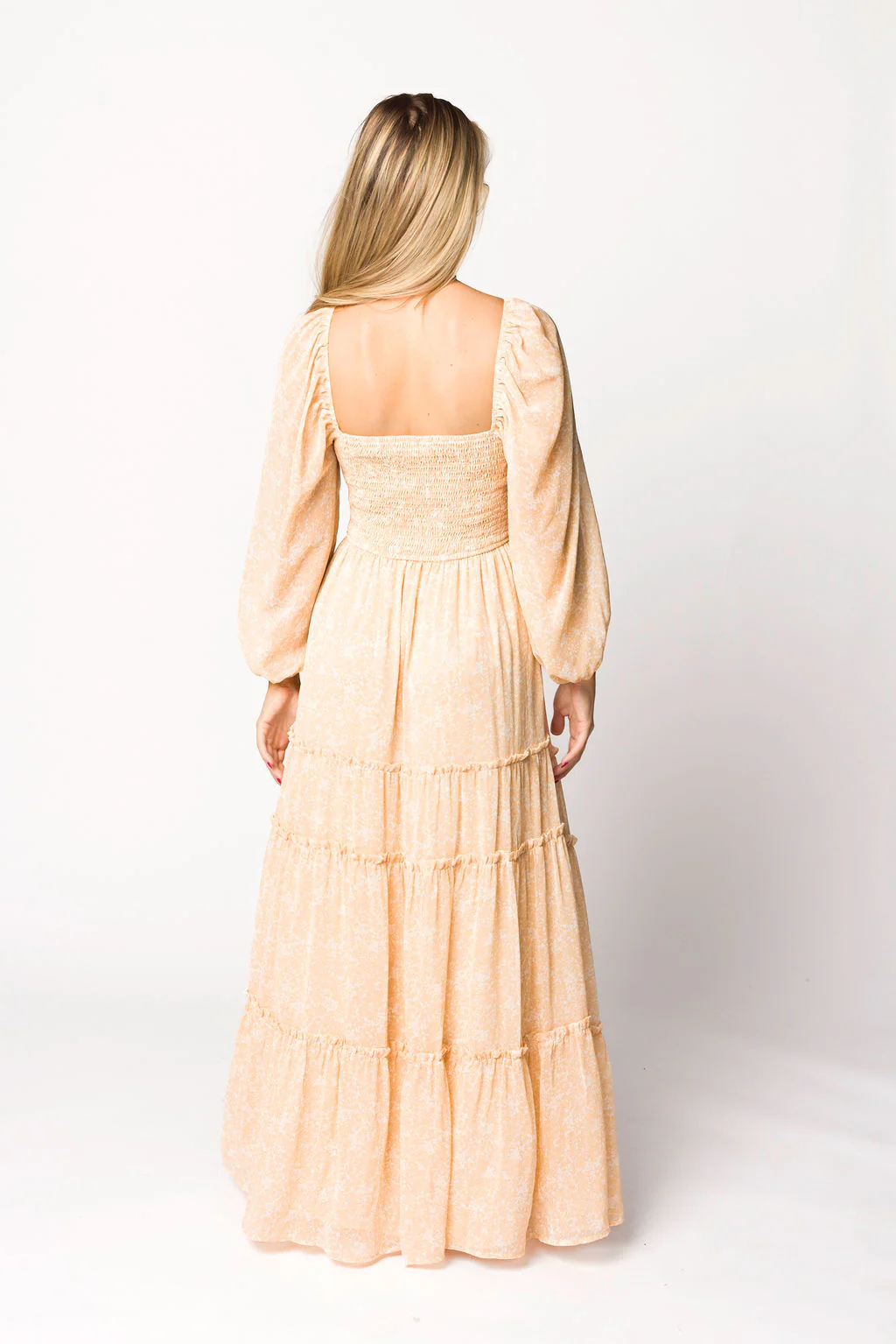 Daphne Long Sleeve Maxi Dress in Light Beige/White Floral - Bump Friendly - Image 32