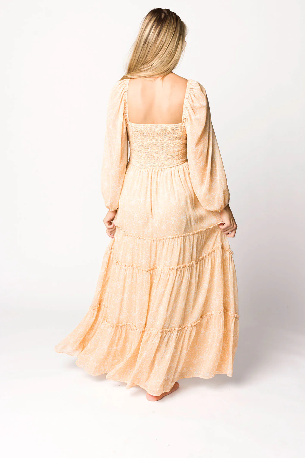 Daphne Long Sleeve Maxi Dress in Light Beige/White Floral - Bump Friendly - Image 33
