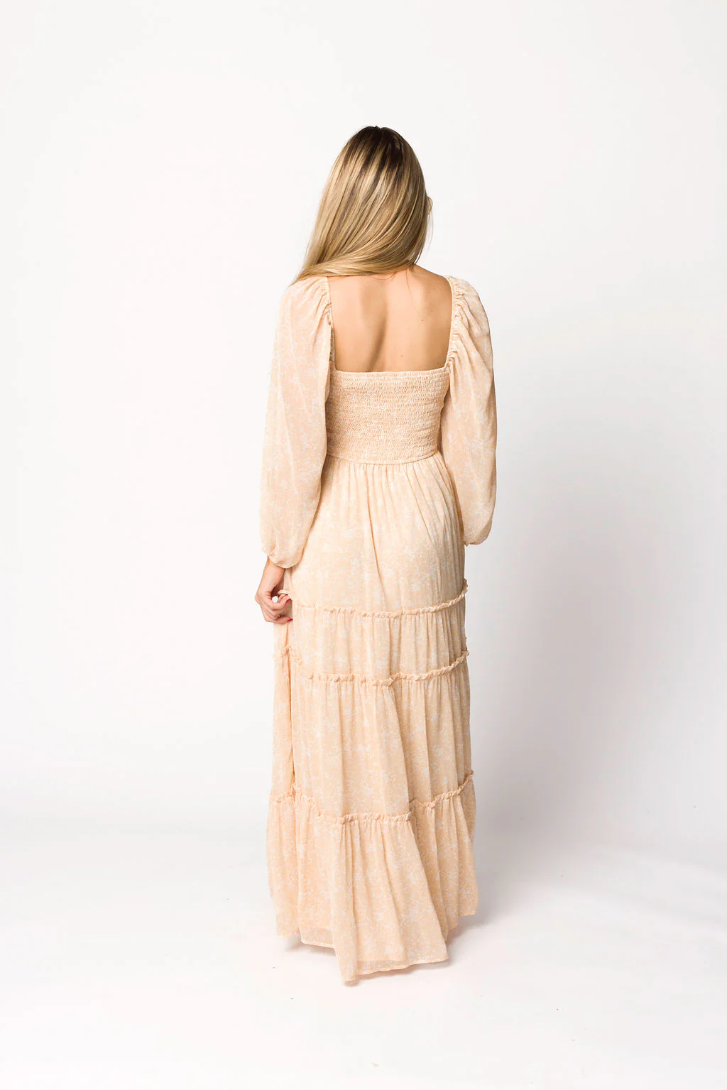 Daphne Long Sleeve Maxi Dress in Light Beige/White Floral - Bump Friendly - Image 34