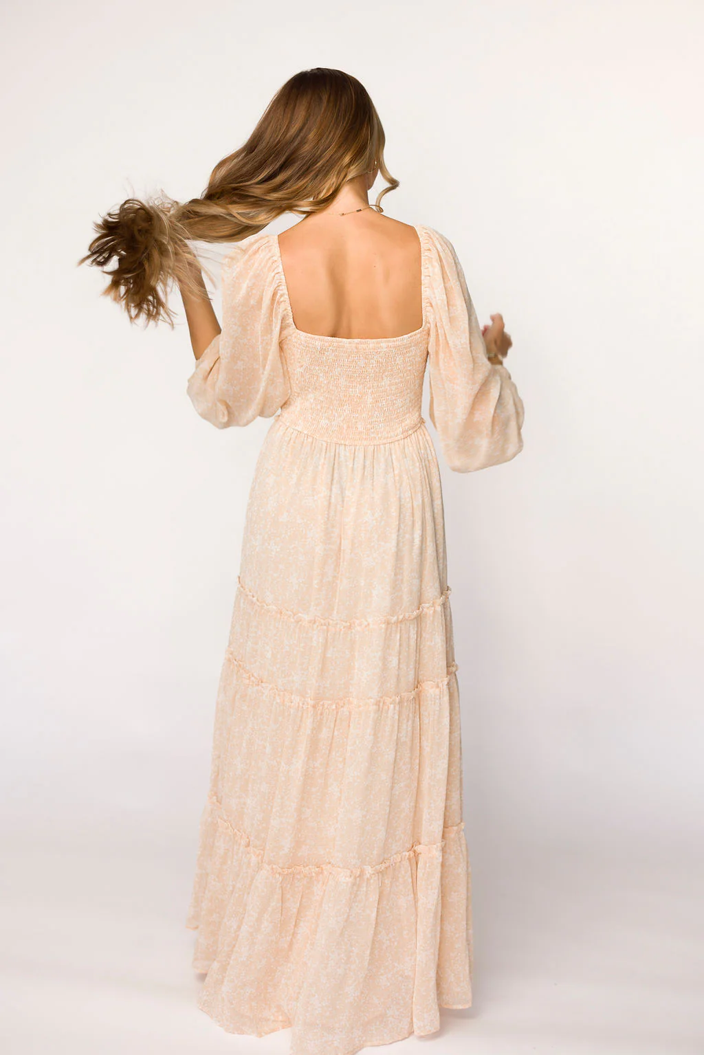 Daphne Long Sleeve Maxi Dress in Light Beige/White Floral - Bump Friendly - Image 36