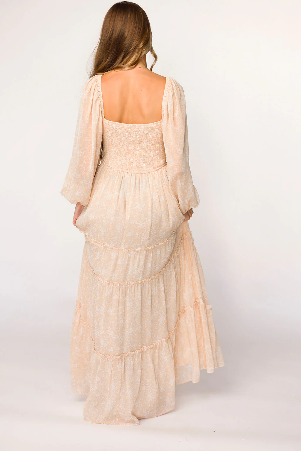 Daphne Long Sleeve Maxi Dress in Light Beige/White Floral - Bump Friendly - Image 37