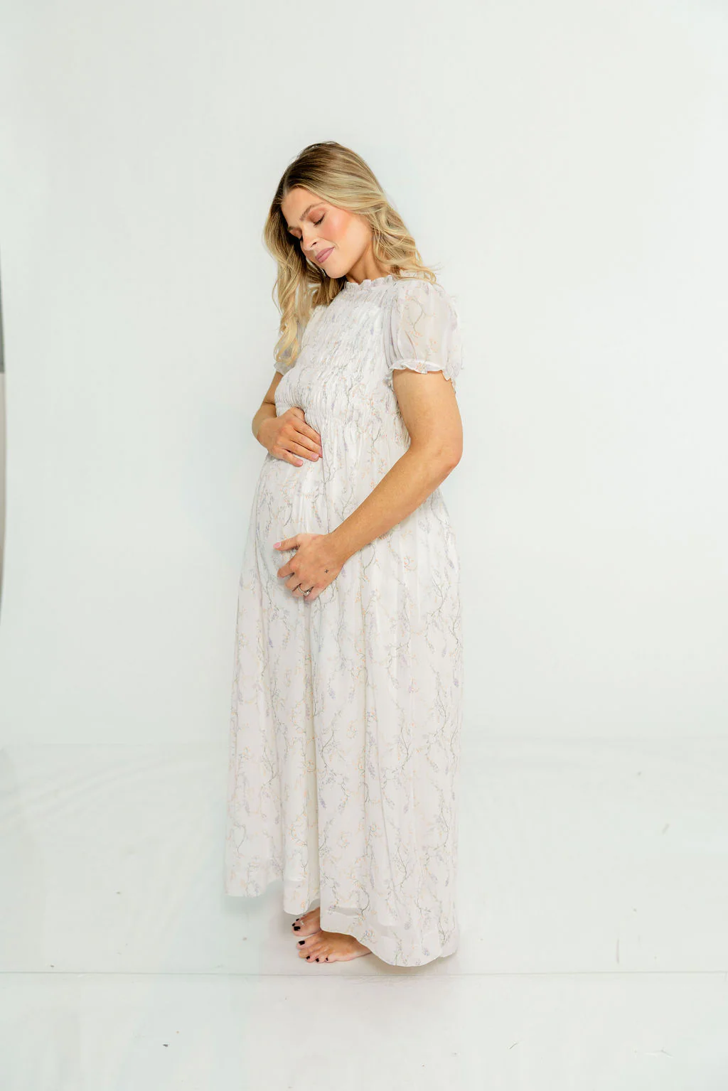 Hearthstone Maxi Dress in Ivory/Lilac - Bump Friendly - Image 15