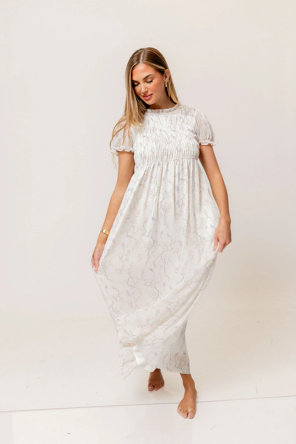 Hearthstone Maxi Dress in Ivory/Lilac - Bump Friendly - Image 6
