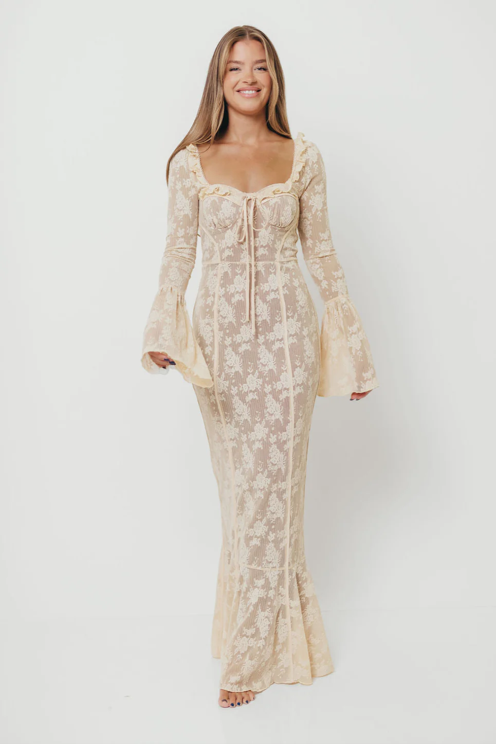 Heirloom Maxi Dress in Cream Tailored Silhouette — not ideal for advanced maternity