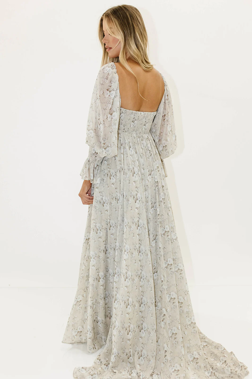Delilah Maxi Dress with Train in Grey/Blue - Bump Friendly - Image 11