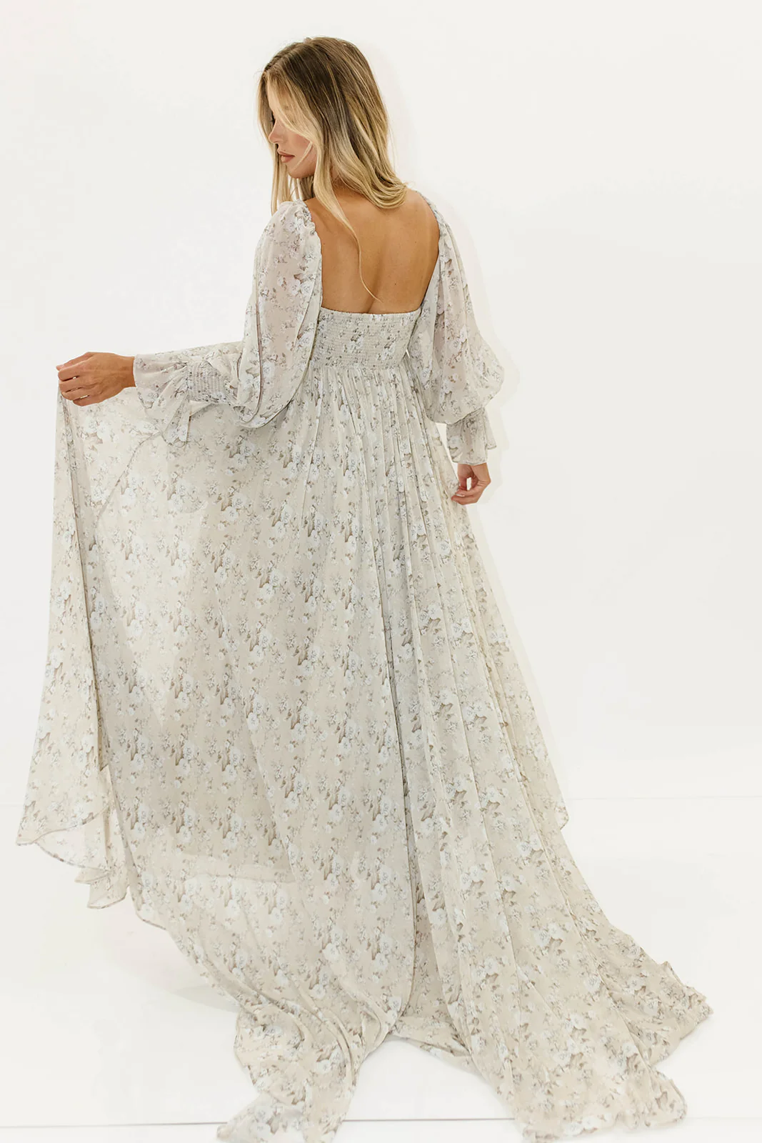Delilah Maxi Dress with Train in Grey/Blue - Bump Friendly - Image 12