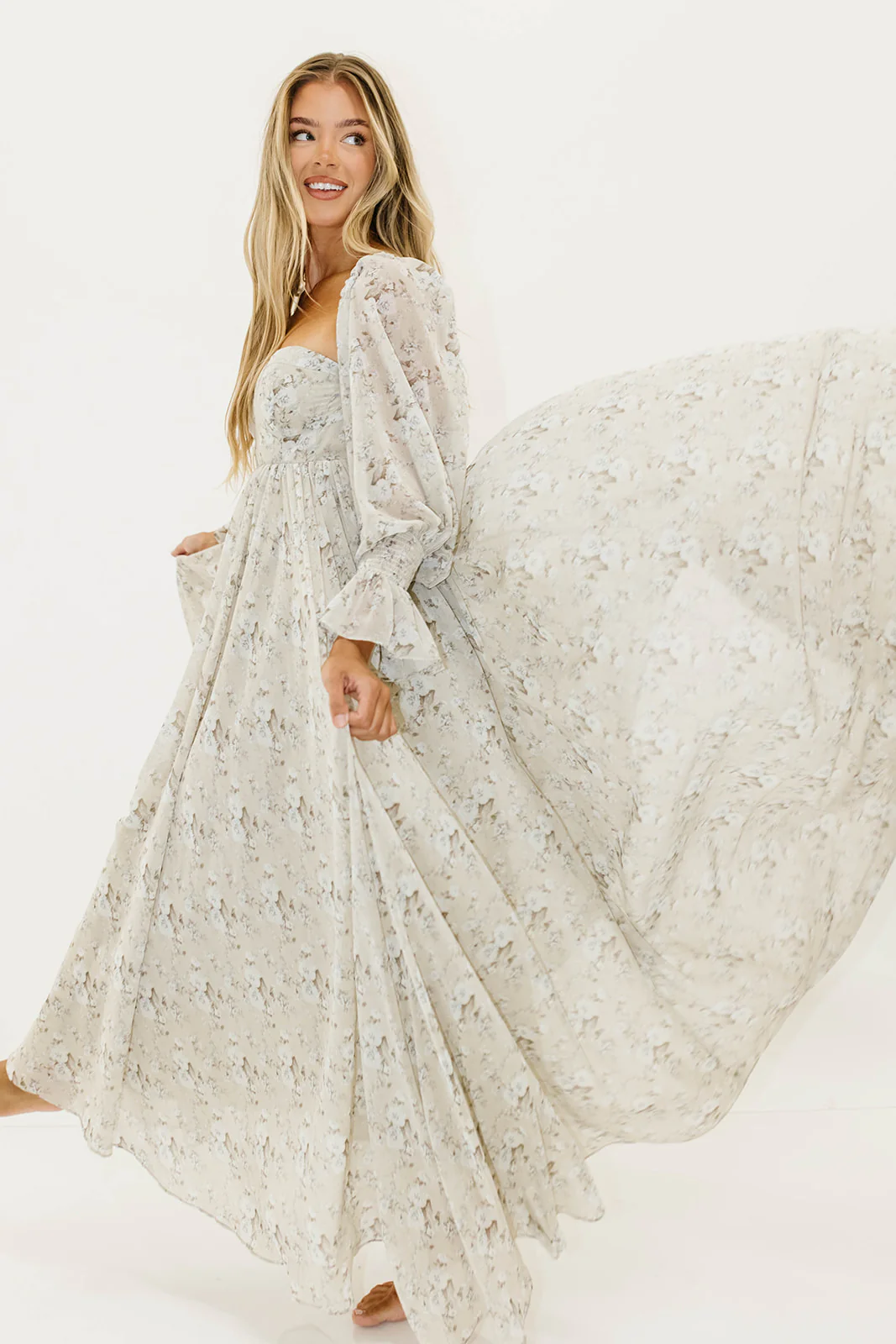 Delilah Maxi Dress with Train in Grey/Blue - Bump Friendly - Image 13