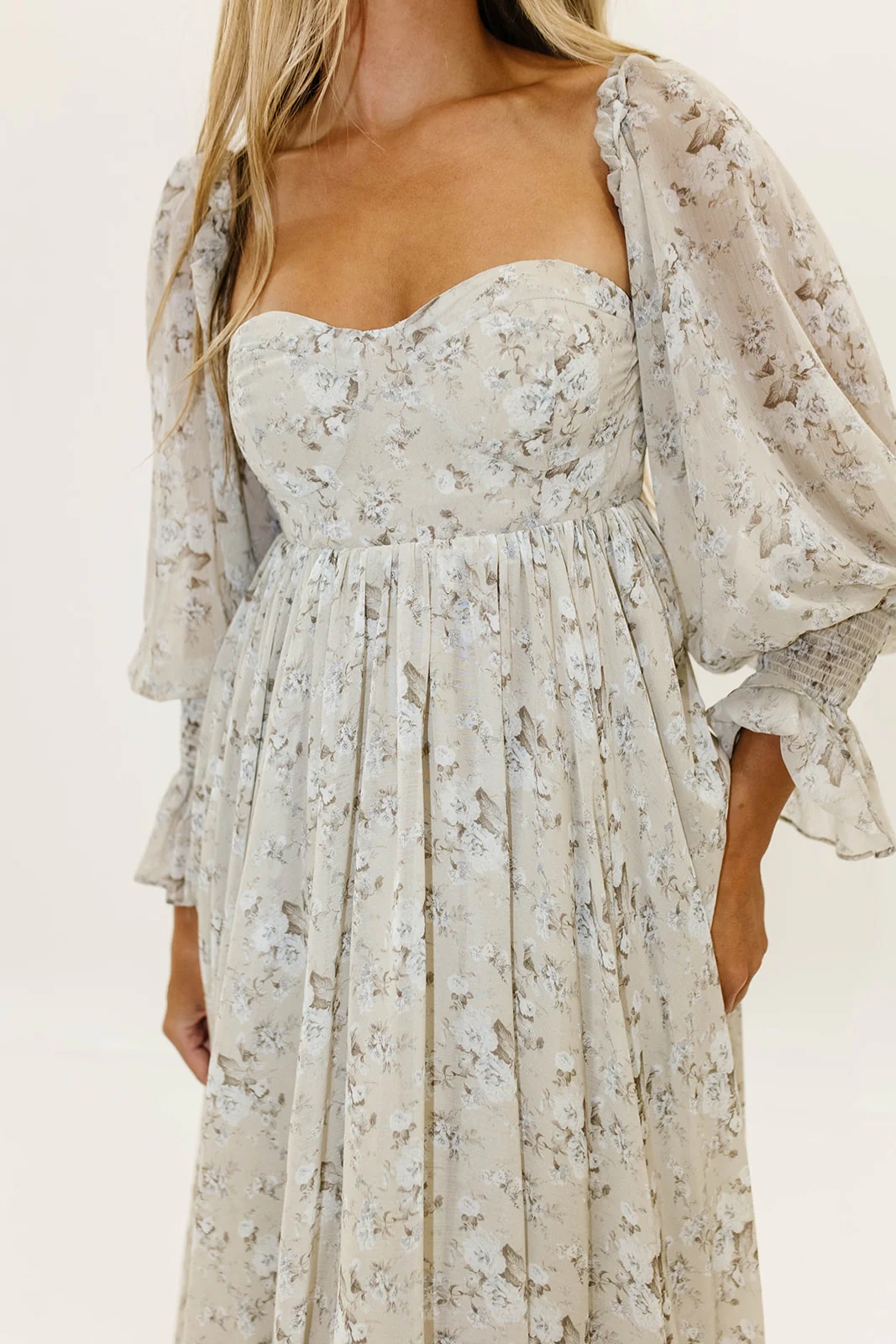 Delilah Maxi Dress with Train in Grey/Blue - Bump Friendly - Image 14