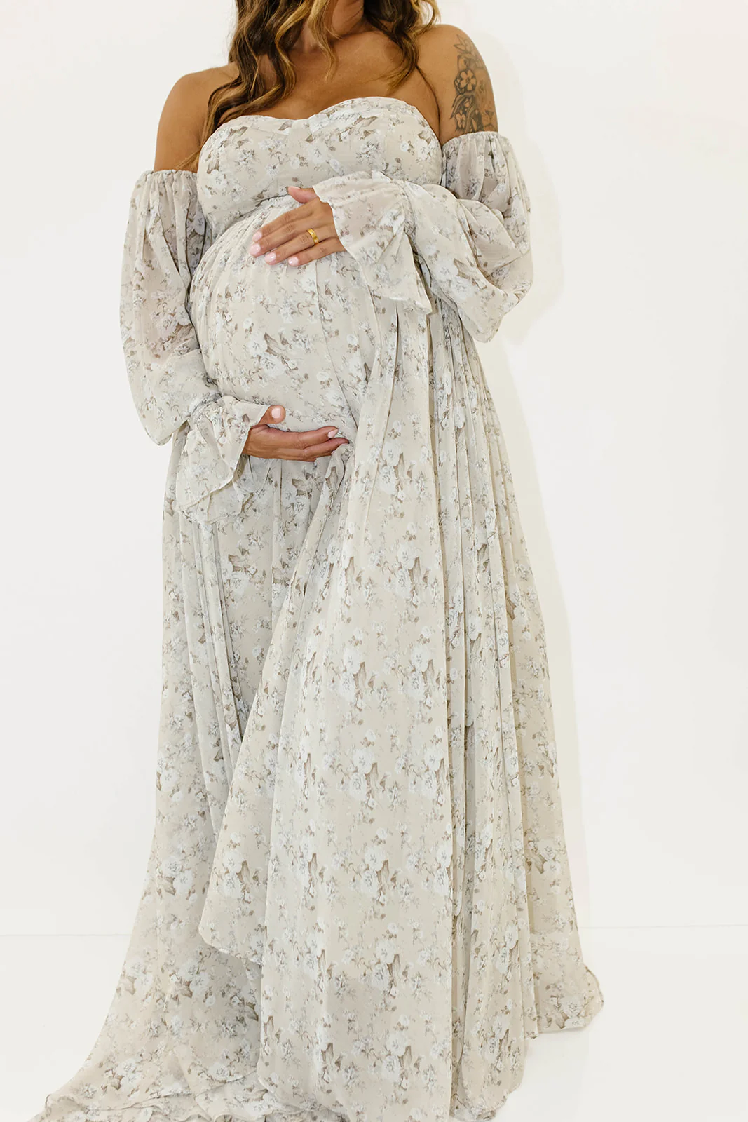 Delilah Maxi Dress with Train in Grey/Blue - Bump Friendly - Image 21