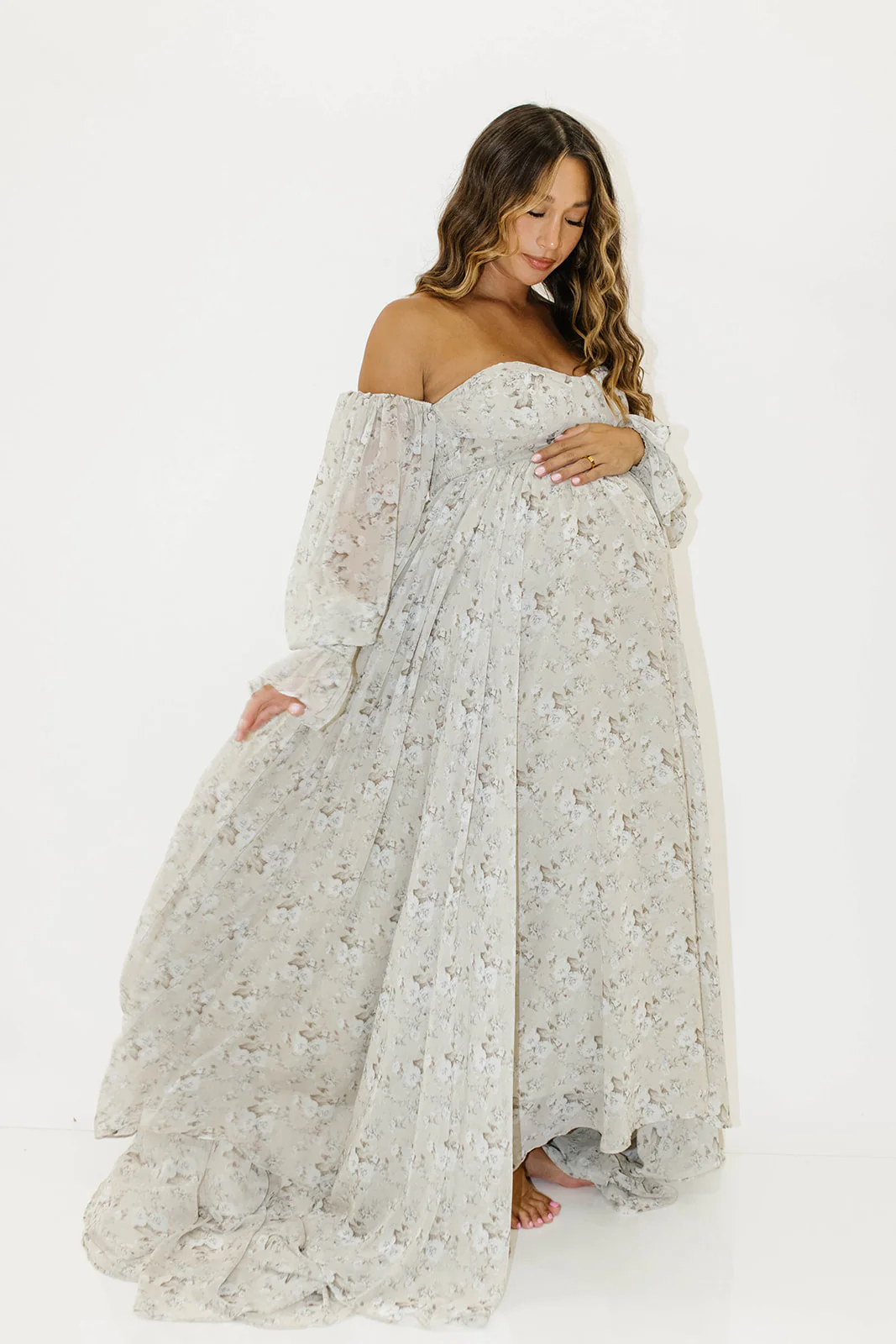 Delilah Maxi Dress with Train in Grey/Blue - Bump Friendly - Image 22