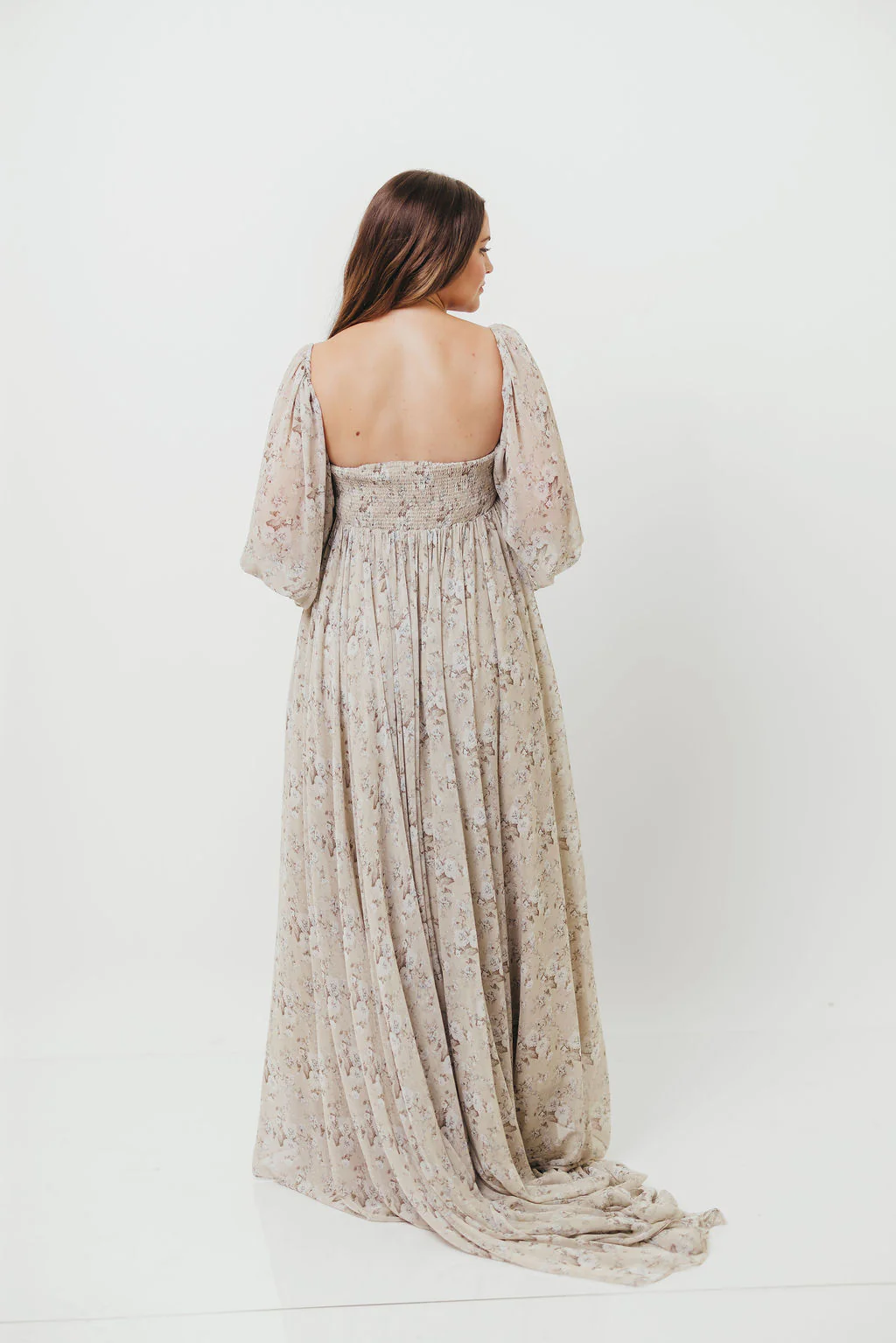 Delilah Maxi Dress with Train in Grey/Blue - Bump Friendly - Image 28