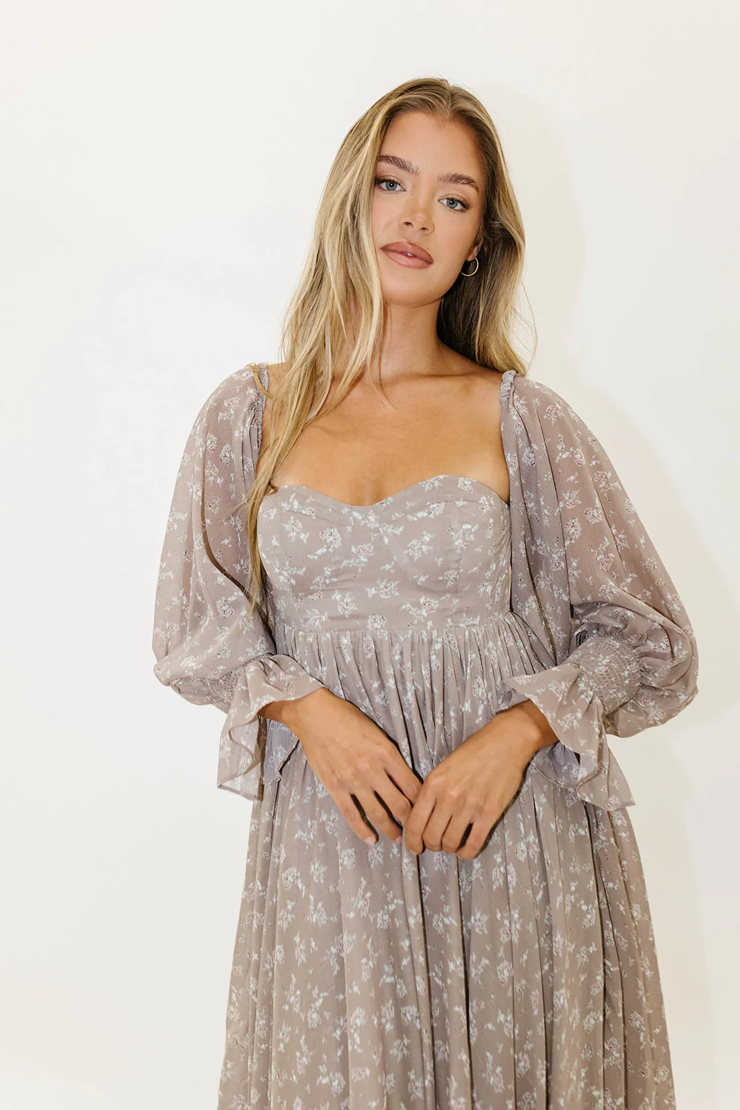 Delilah Maxi Dress with Train in Taupe - Bump Friendly - Image 12