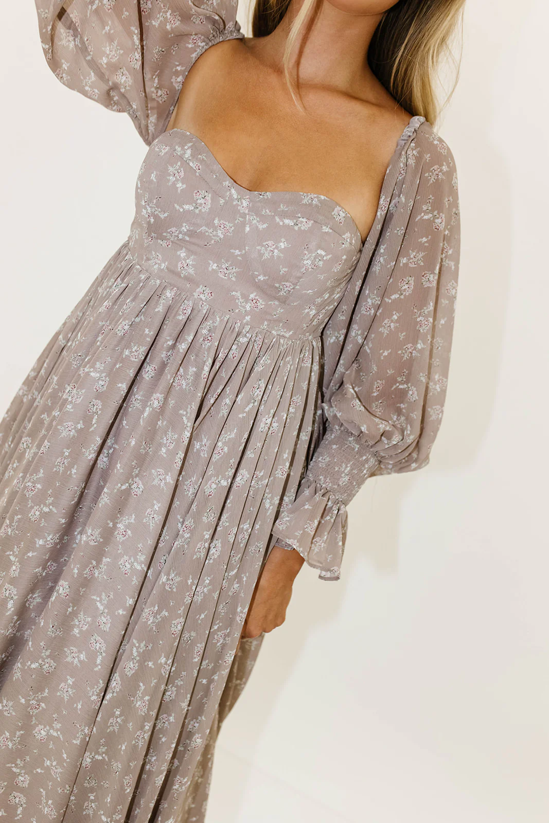 Delilah Maxi Dress with Train in Taupe - Bump Friendly - Image 13