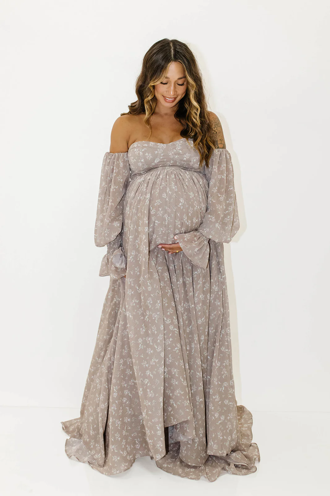 Delilah Maxi Dress with Train in Taupe - Bump Friendly - Image 18