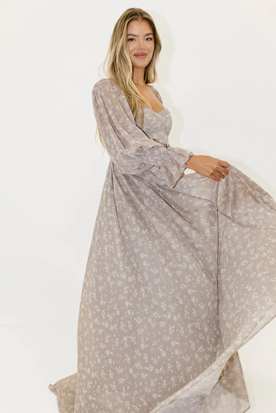 Delilah Maxi Dress with Train in Taupe - Bump Friendly - Image 8