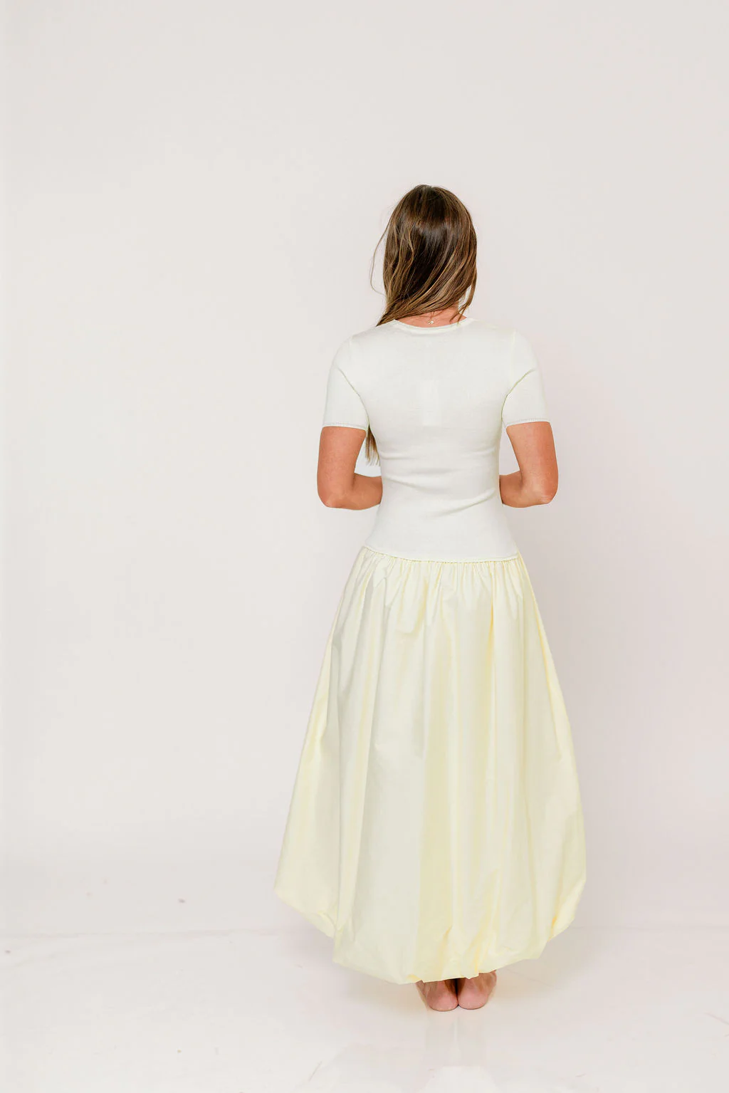 Zaniyah Bubble Skirt Midi Dress in Butter Yellow - Image 2