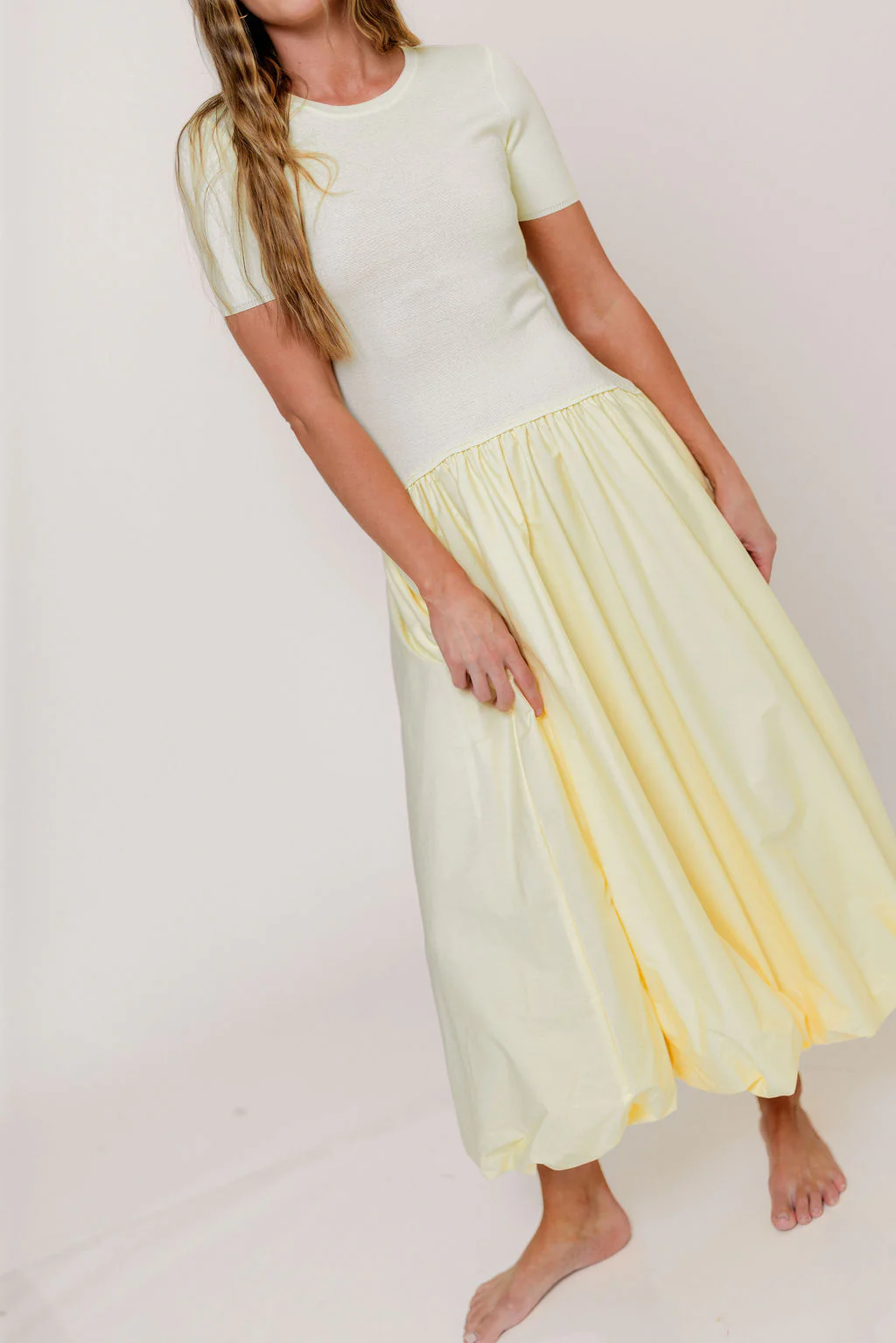 Zaniyah Bubble Skirt Midi Dress in Butter Yellow - Image 7