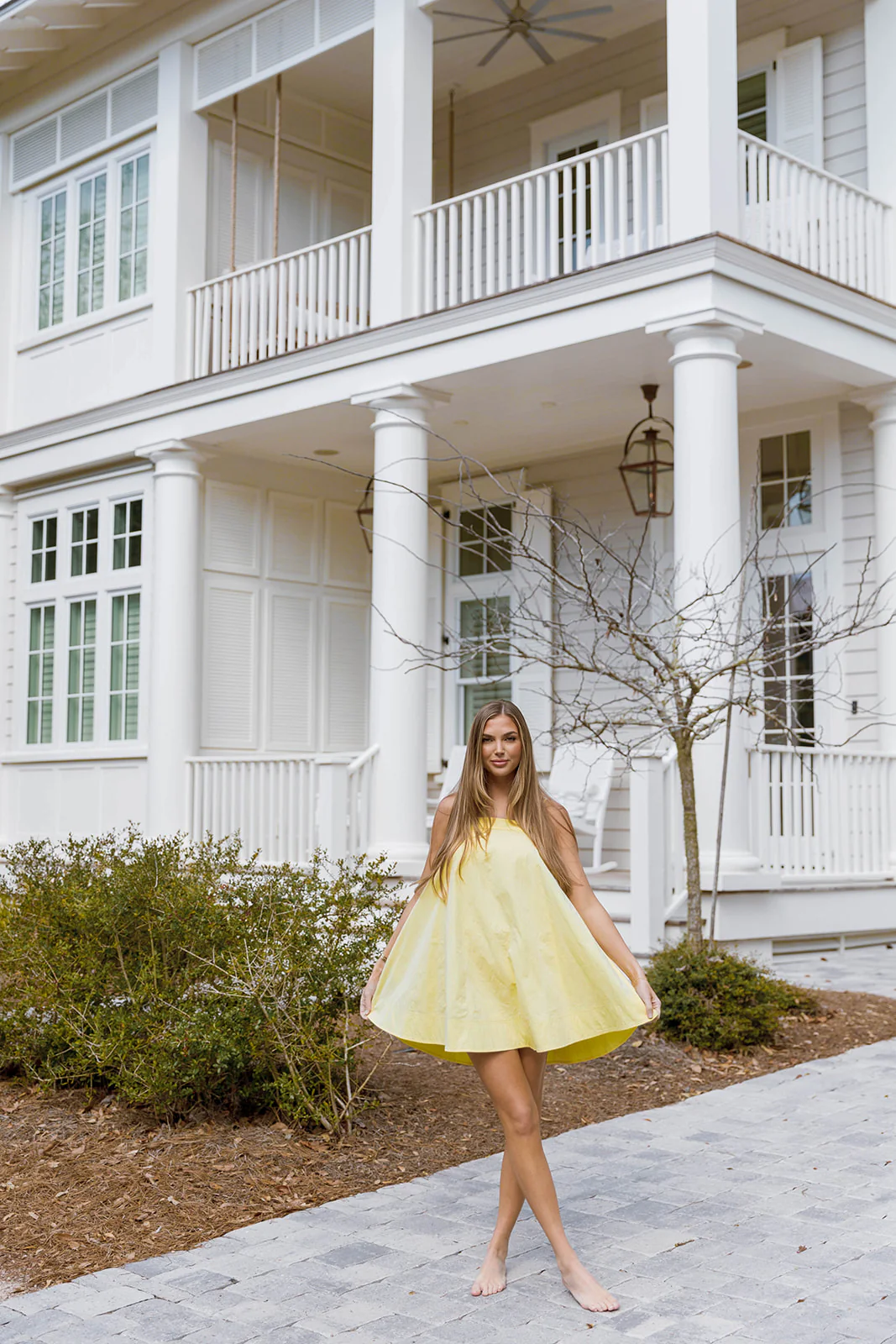Mari Contrast Top Stitch Mini Dress in Lemon Yellow - Image 5