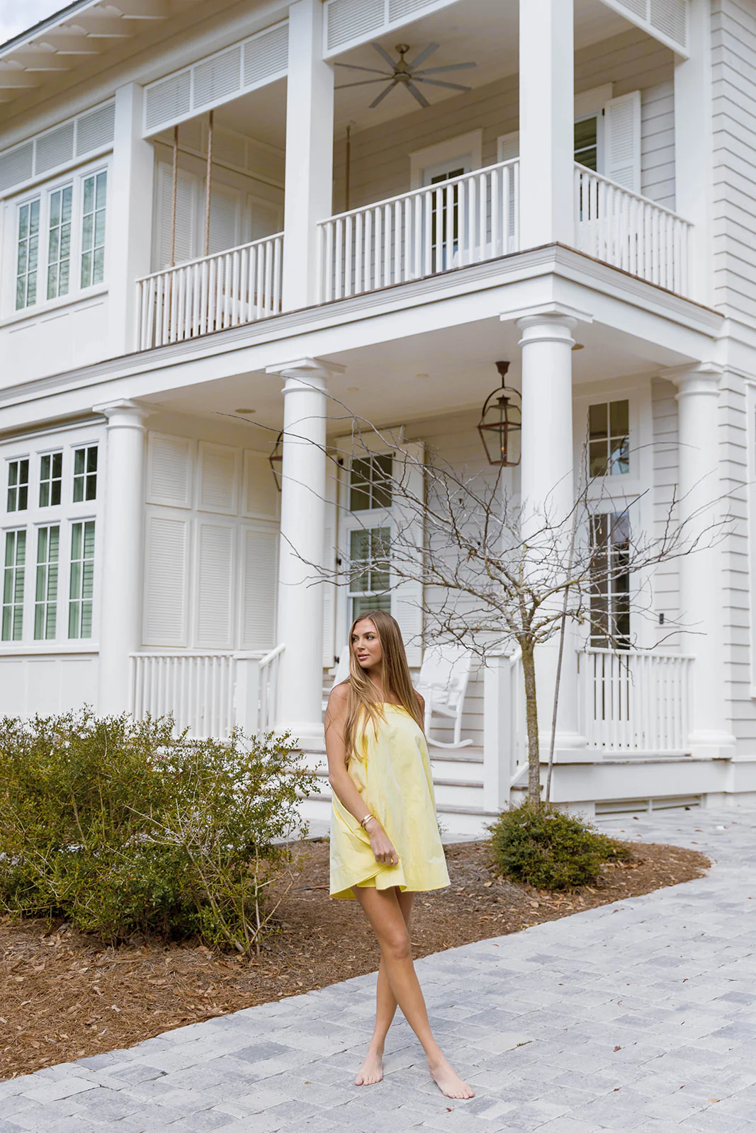 Mari Contrast Top Stitch Mini Dress in Lemon Yellow - Image 6