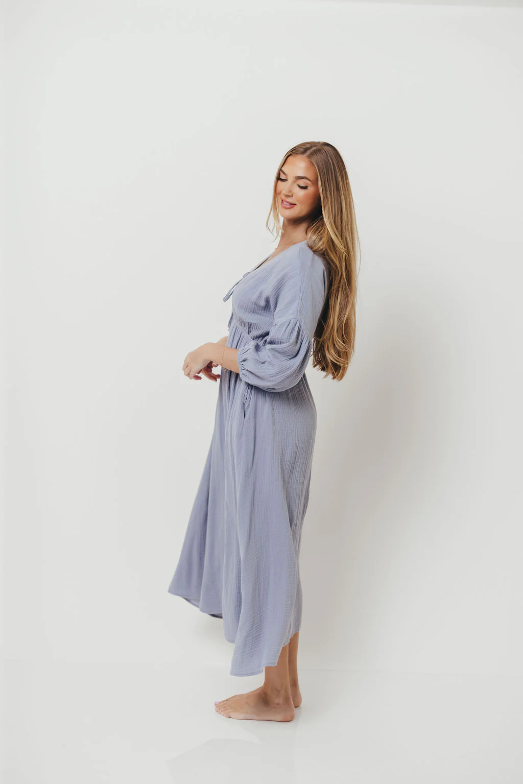 Hunter 100% Cotton Midi Dress in Blue - Bump Friendly - Image 2