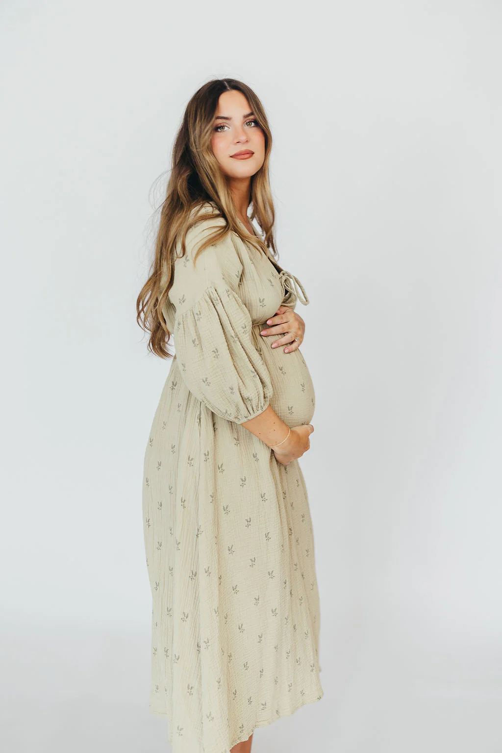 Hunter 100% Cotton Gauze Midi Dress in Thyme/Sage Foliage - Bump Friendly & Inclusive Sizing (XS-3XL) - Image 10