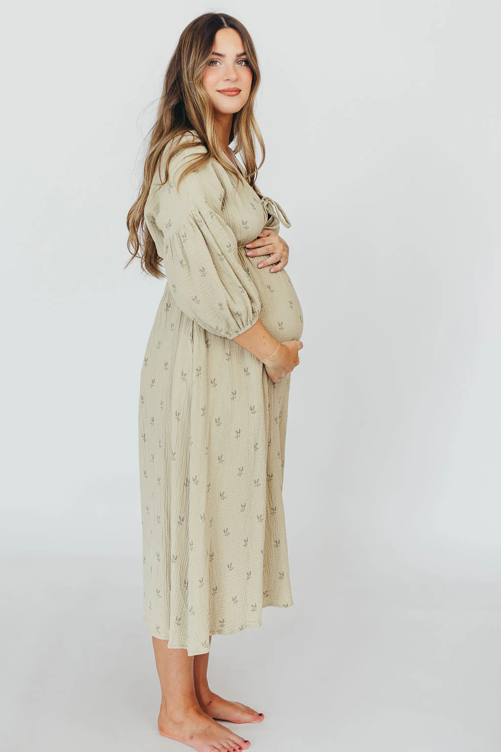 Hunter 100% Cotton Gauze Midi Dress in Thyme/Sage Foliage - Bump Friendly & Inclusive Sizing (XS-3XL) - Image 11