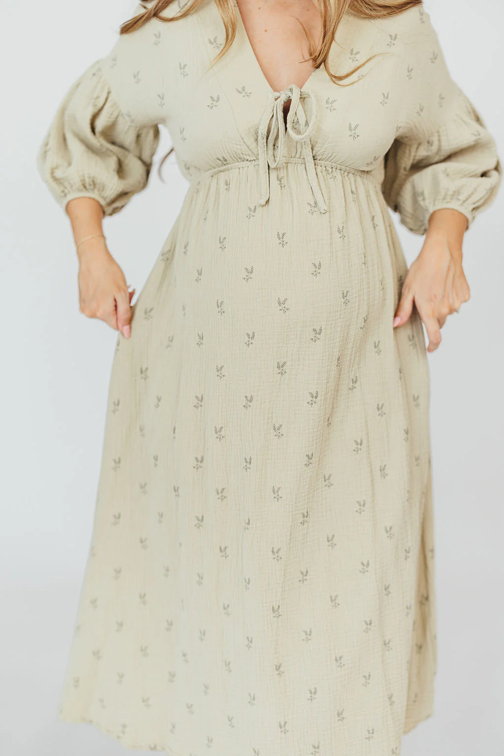 Hunter 100% Cotton Gauze Midi Dress in Thyme/Sage Foliage - Bump Friendly & Inclusive Sizing (XS-3XL) - Image 13