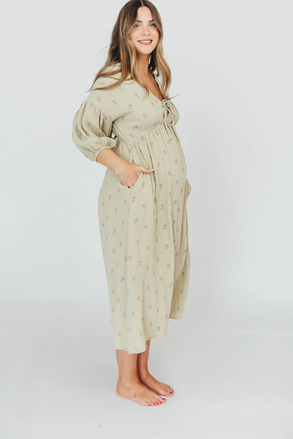 Hunter 100% Cotton Gauze Midi Dress in Thyme/Sage Foliage - Bump Friendly & Inclusive Sizing (XS-3XL) - Image 14