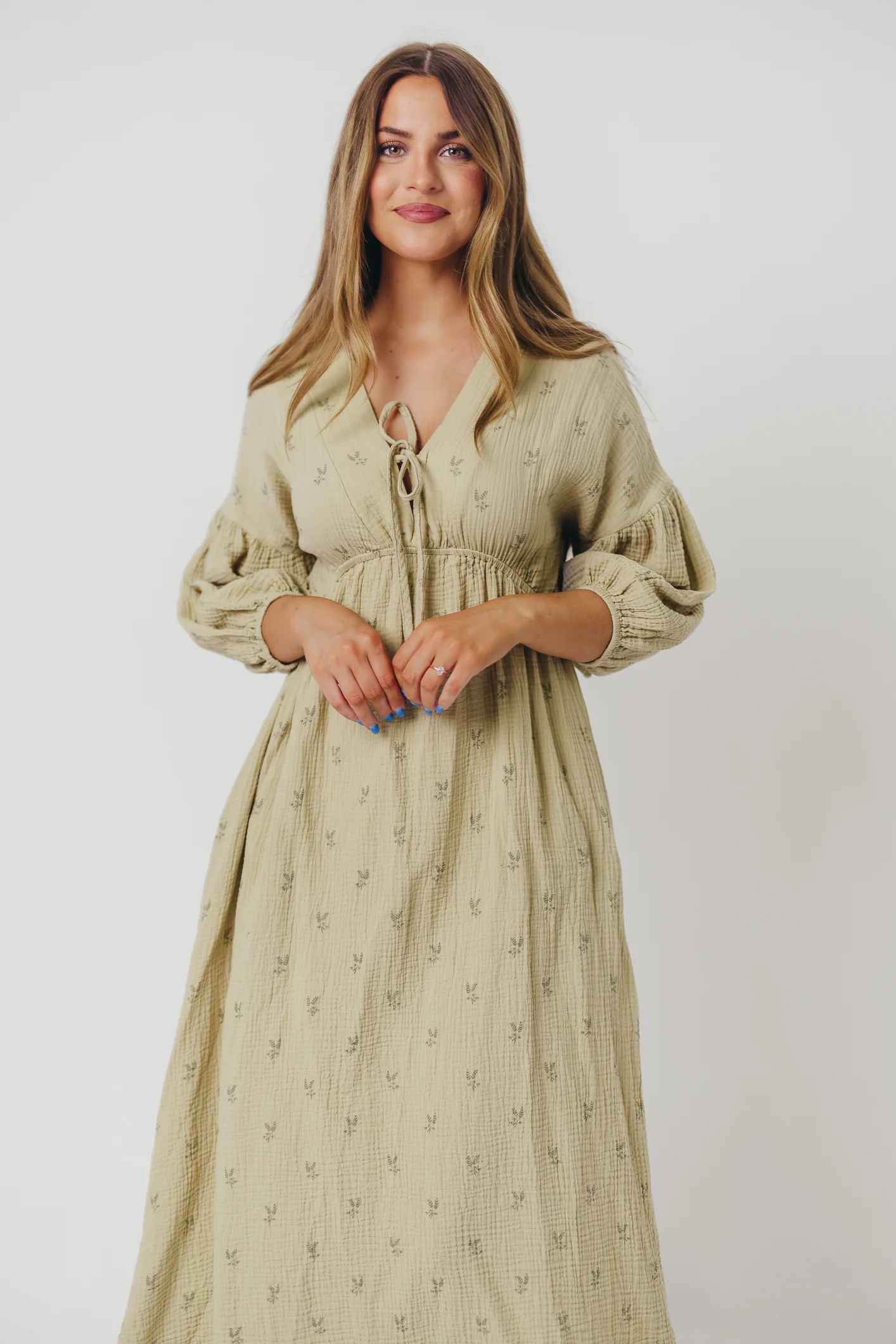 Hunter 100% Cotton Gauze Midi Dress in Thyme/Sage Foliage - Bump Friendly & Inclusive Sizing (XS-3XL) - Image 5