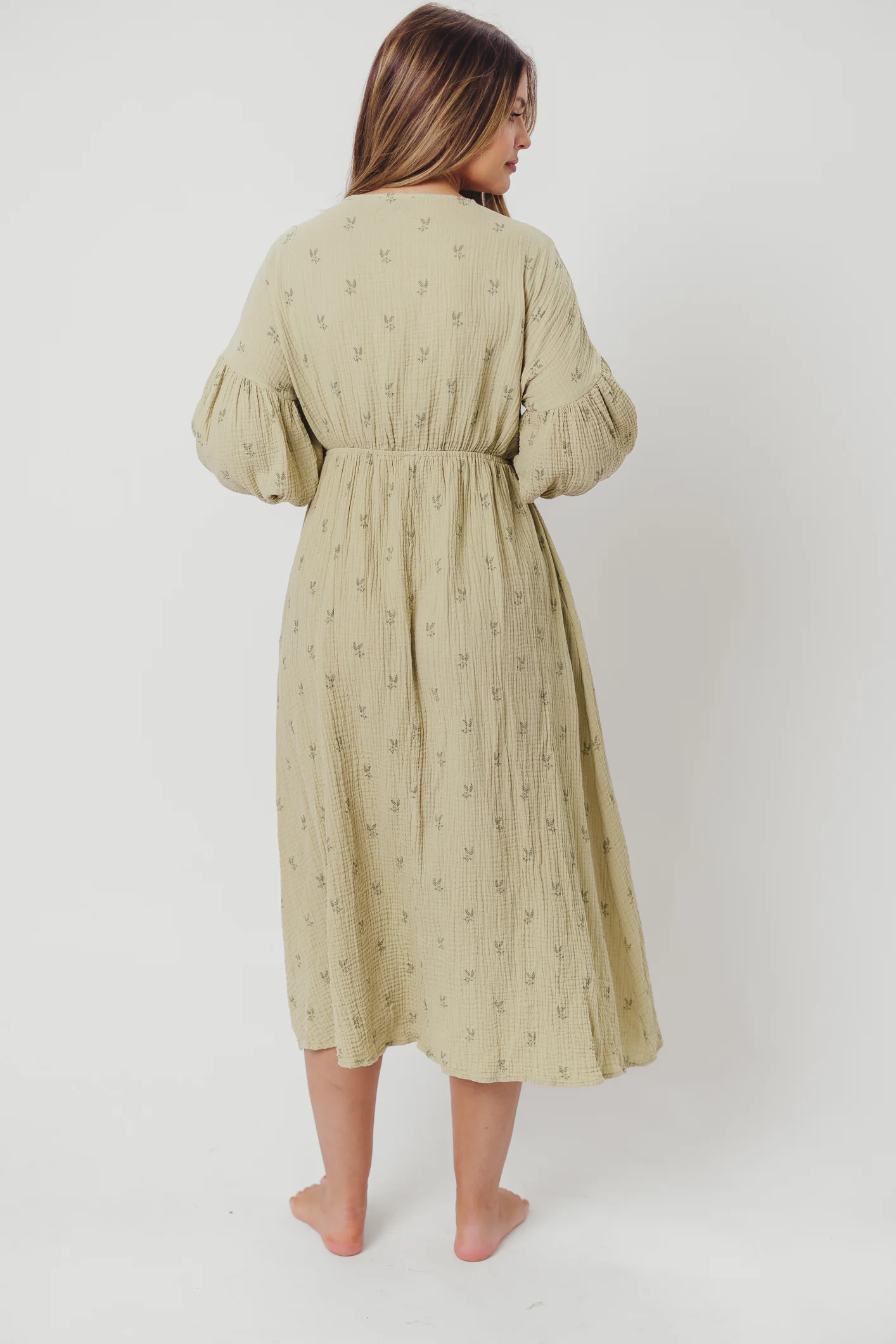 Hunter 100% Cotton Gauze Midi Dress in Thyme/Sage Foliage - Bump Friendly & Inclusive Sizing (XS-3XL) - Image 8