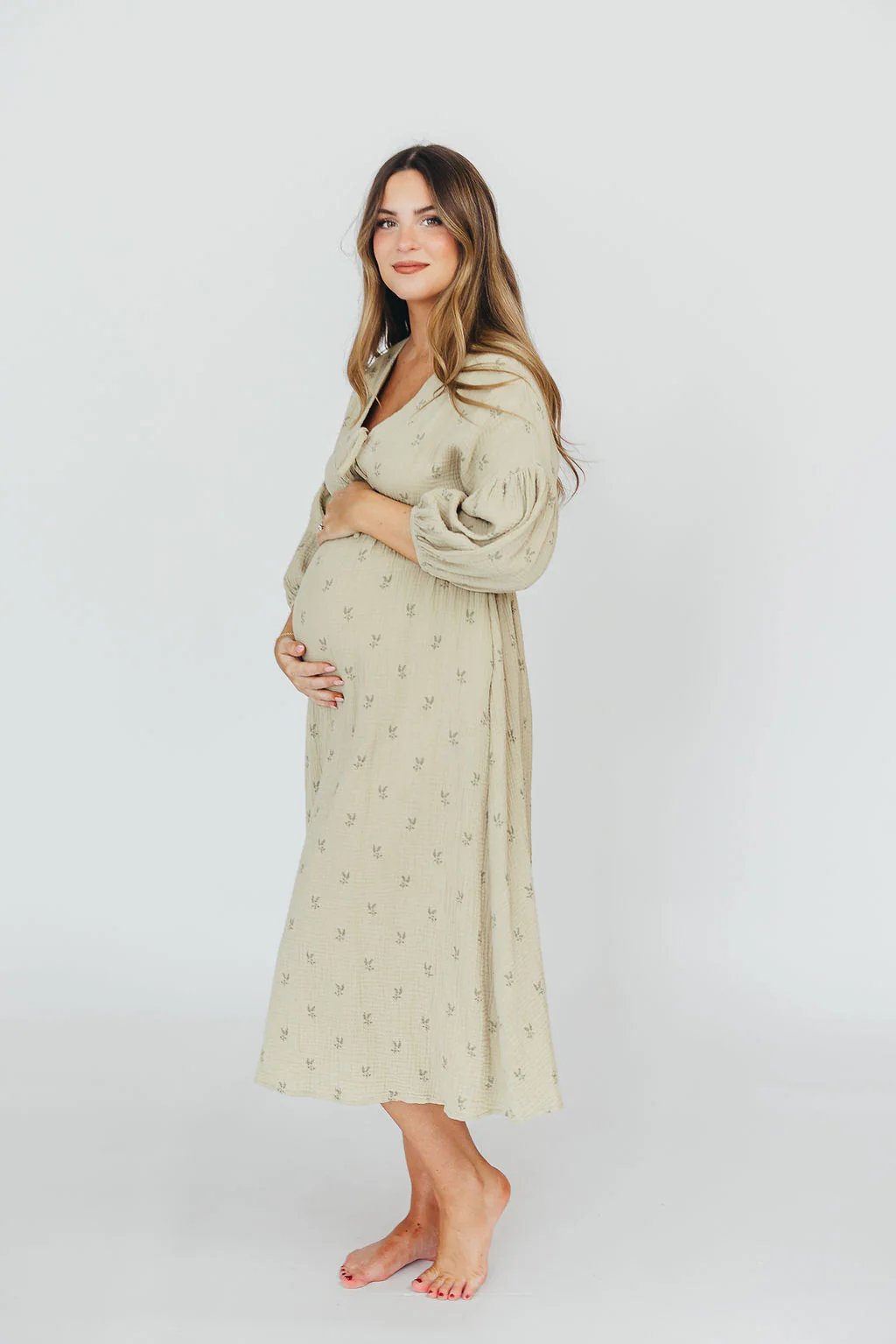 Hunter 100% Cotton Gauze Midi Dress in Thyme/Sage Foliage - Bump Friendly & Inclusive Sizing (XS-3XL) - Image 9