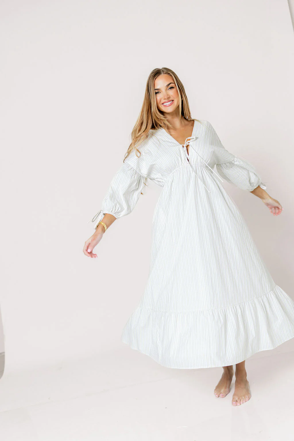Hunter 100% Cotton Midi Dress in Butter Stripe - Bump Friendly - Image 16