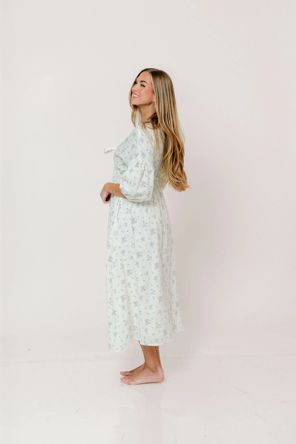 Hunter 100% Cotton Midi Dress in Off White/Blue - Bump Friendly & Inclusive Sizing - Image 13
