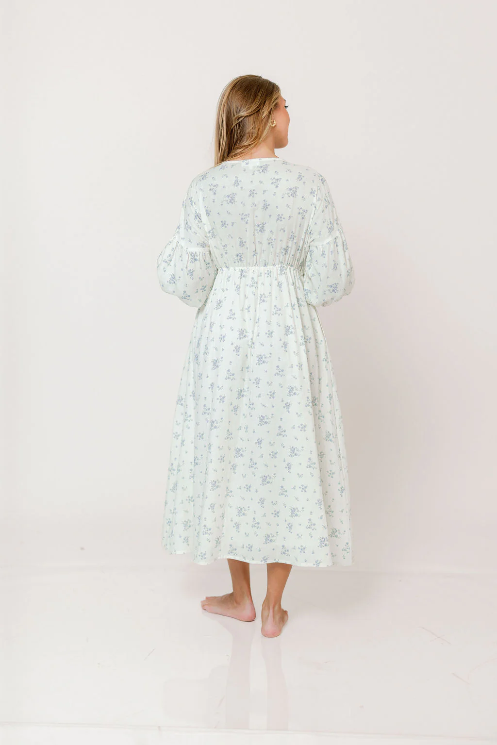 Hunter 100% Cotton Midi Dress in Off White/Blue - Bump Friendly & Inclusive Sizing - Image 16