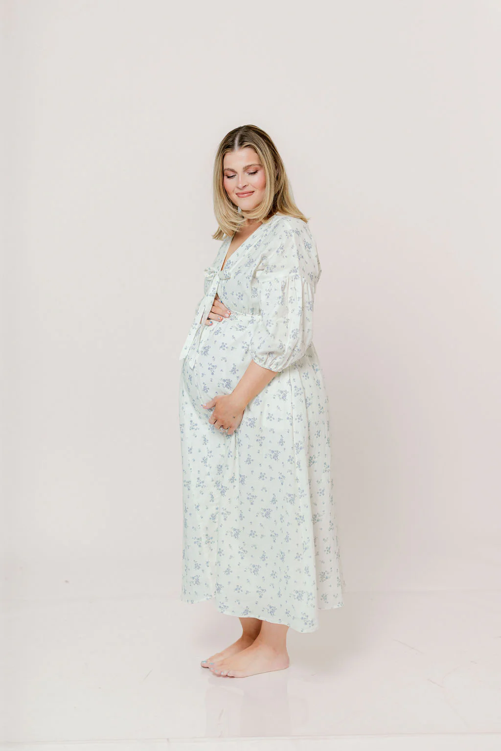 Hunter 100% Cotton Midi Dress in Off White/Blue - Bump Friendly & Inclusive Sizing - Image 17