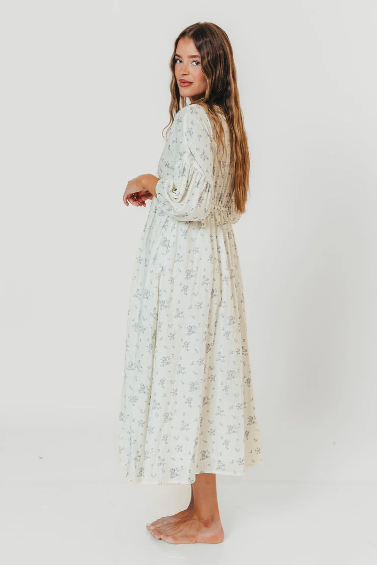 Hunter 100% Cotton Midi Dress in Off White/Blue - Bump Friendly & Inclusive Sizing - Image 3