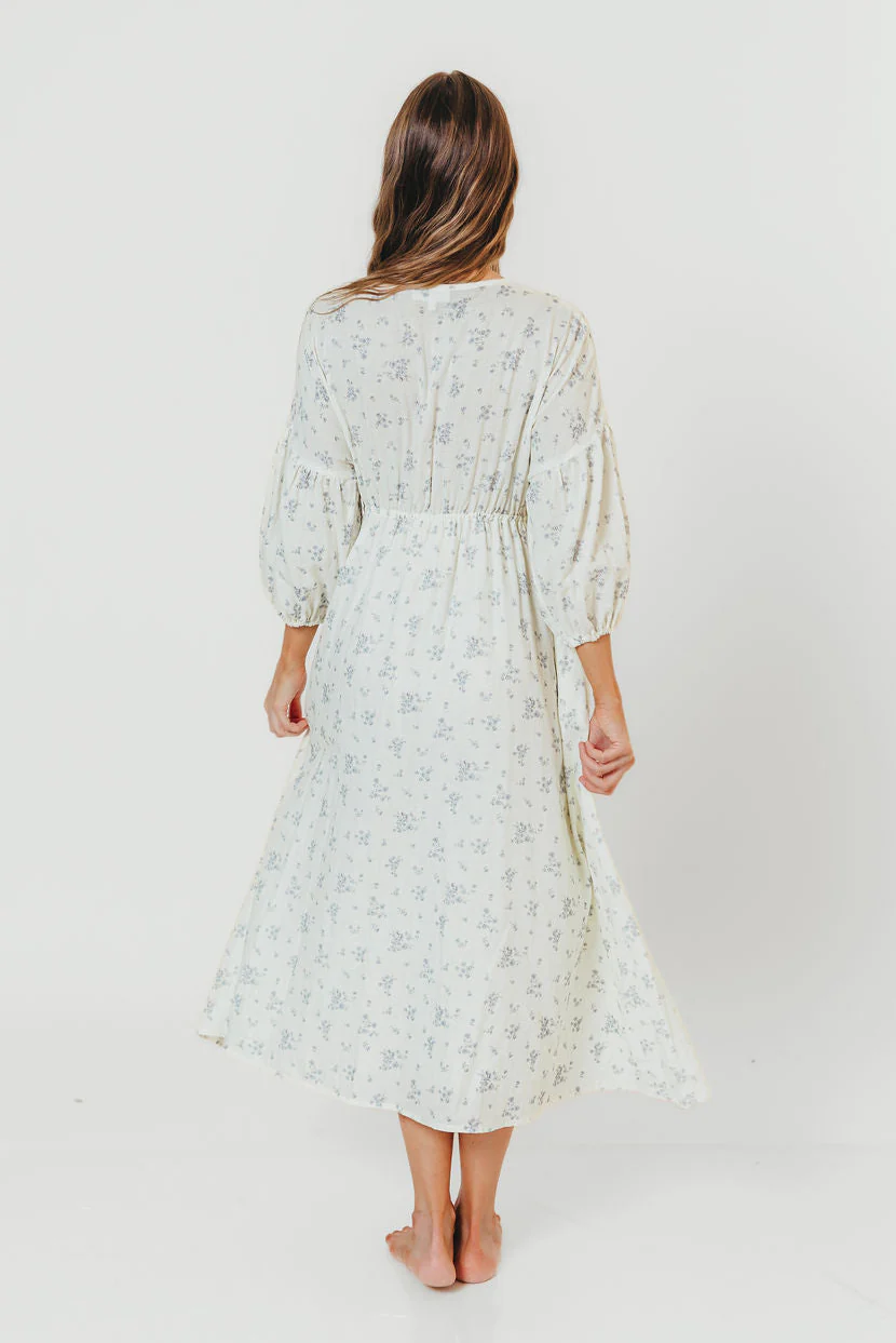 Hunter 100% Cotton Midi Dress in Off White/Blue - Bump Friendly & Inclusive Sizing - Image 4