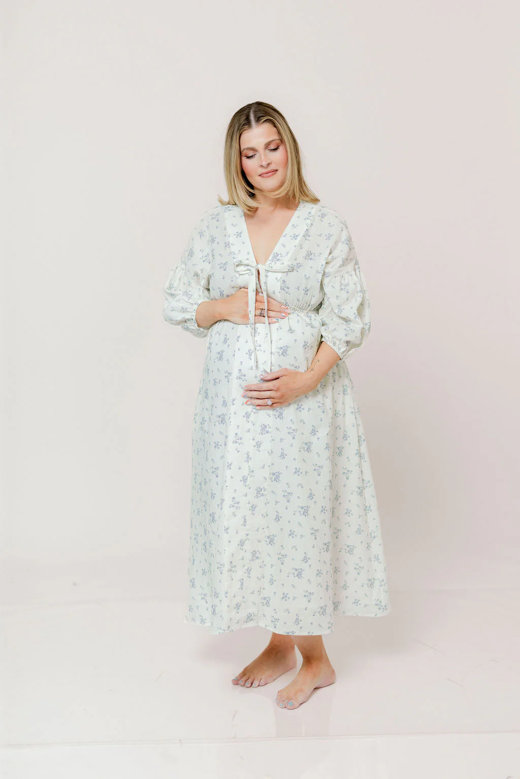 Hunter 100% Cotton Midi Dress in Off White/Blue - Bump Friendly & Inclusive Sizing - Image 8