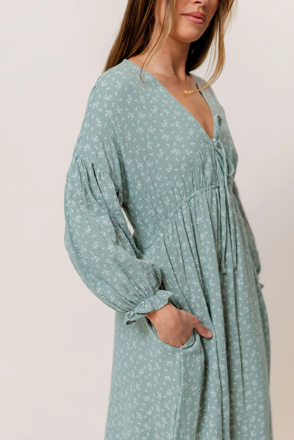Hunter 100% Cotton Midi Dress in Aqua Foliage - Bump Friendly