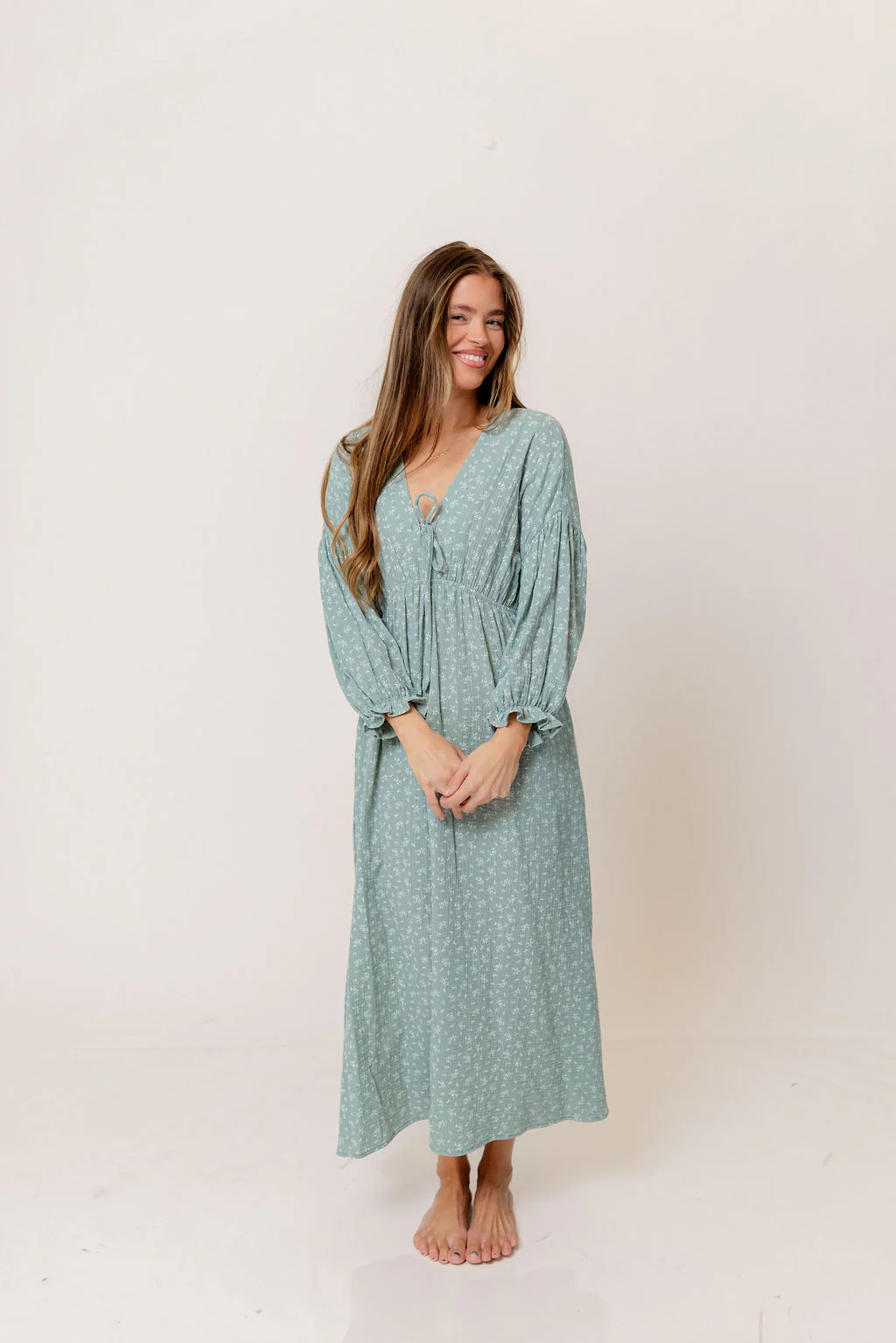 Hunter 100% Cotton Midi Dress in Aqua Foliage - Bump Friendly - Image 2