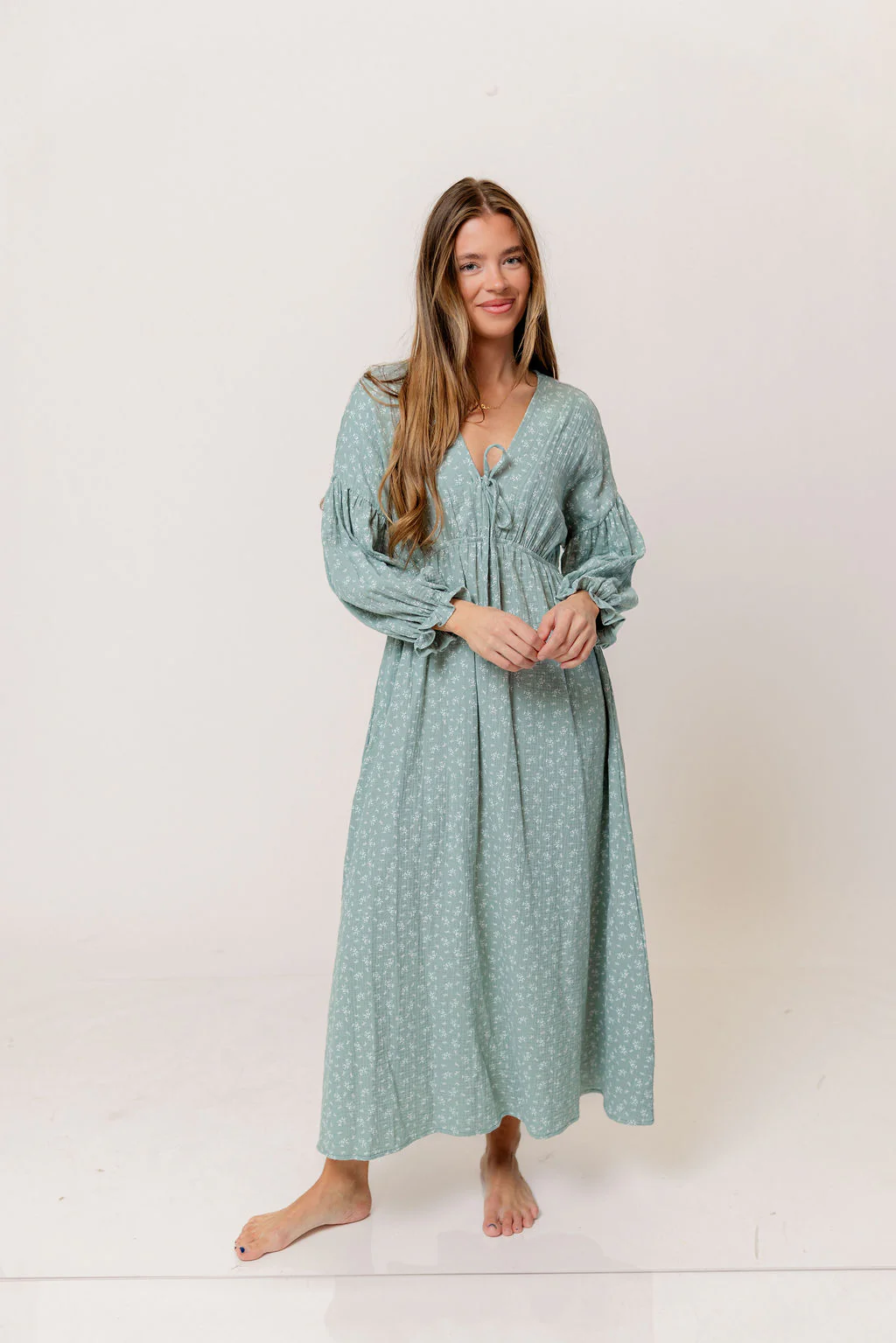 Hunter 100% Cotton Midi Dress in Aqua Foliage - Bump Friendly - Image 3