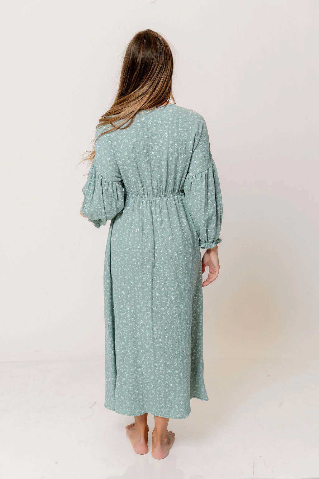 Hunter 100% Cotton Midi Dress in Aqua Foliage - Bump Friendly - Image 6