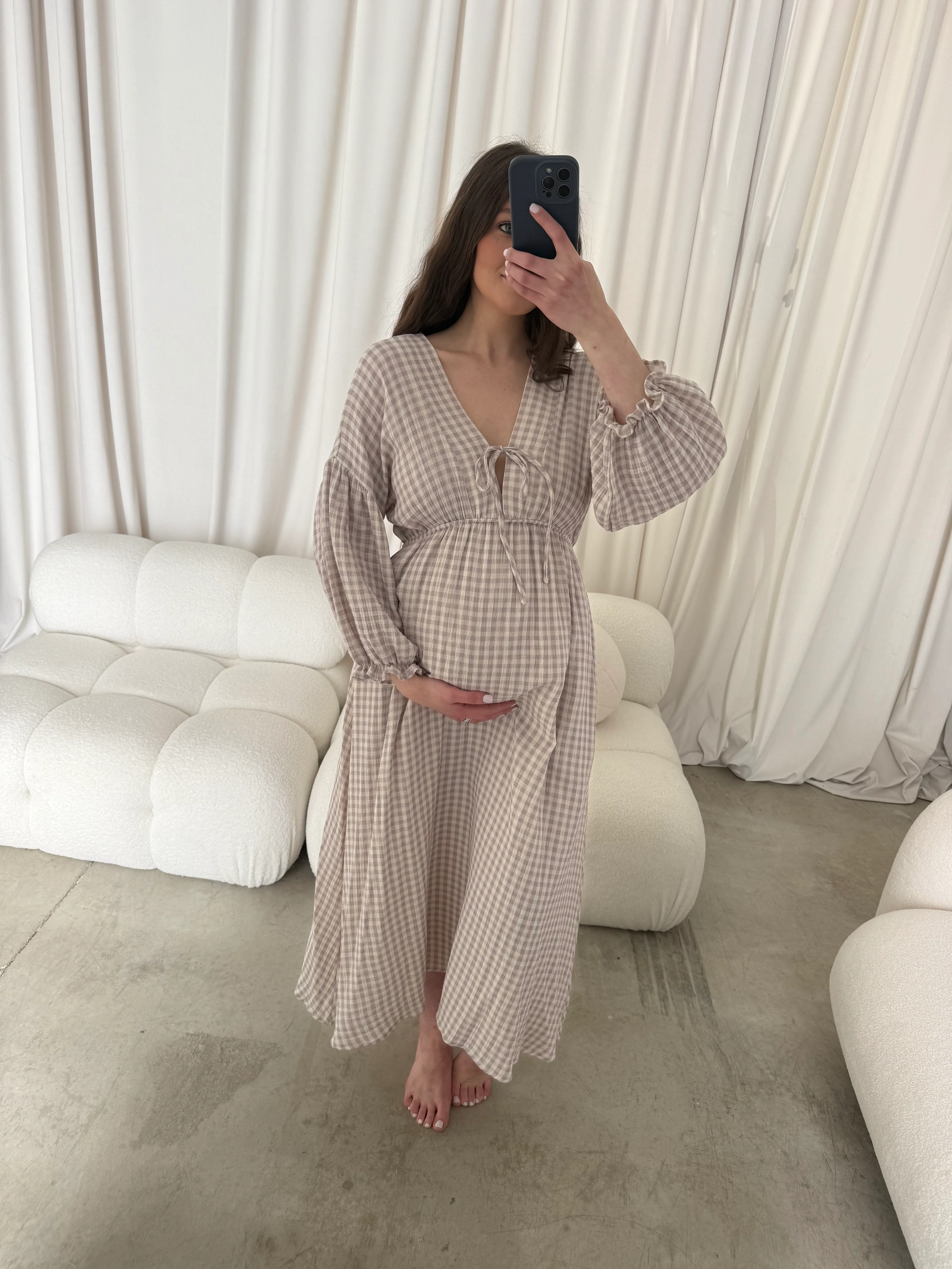 Hunter 100% Cotton Midi Dress in Wisteria Plaid (Lined) - Bump Friendly - Image 12
