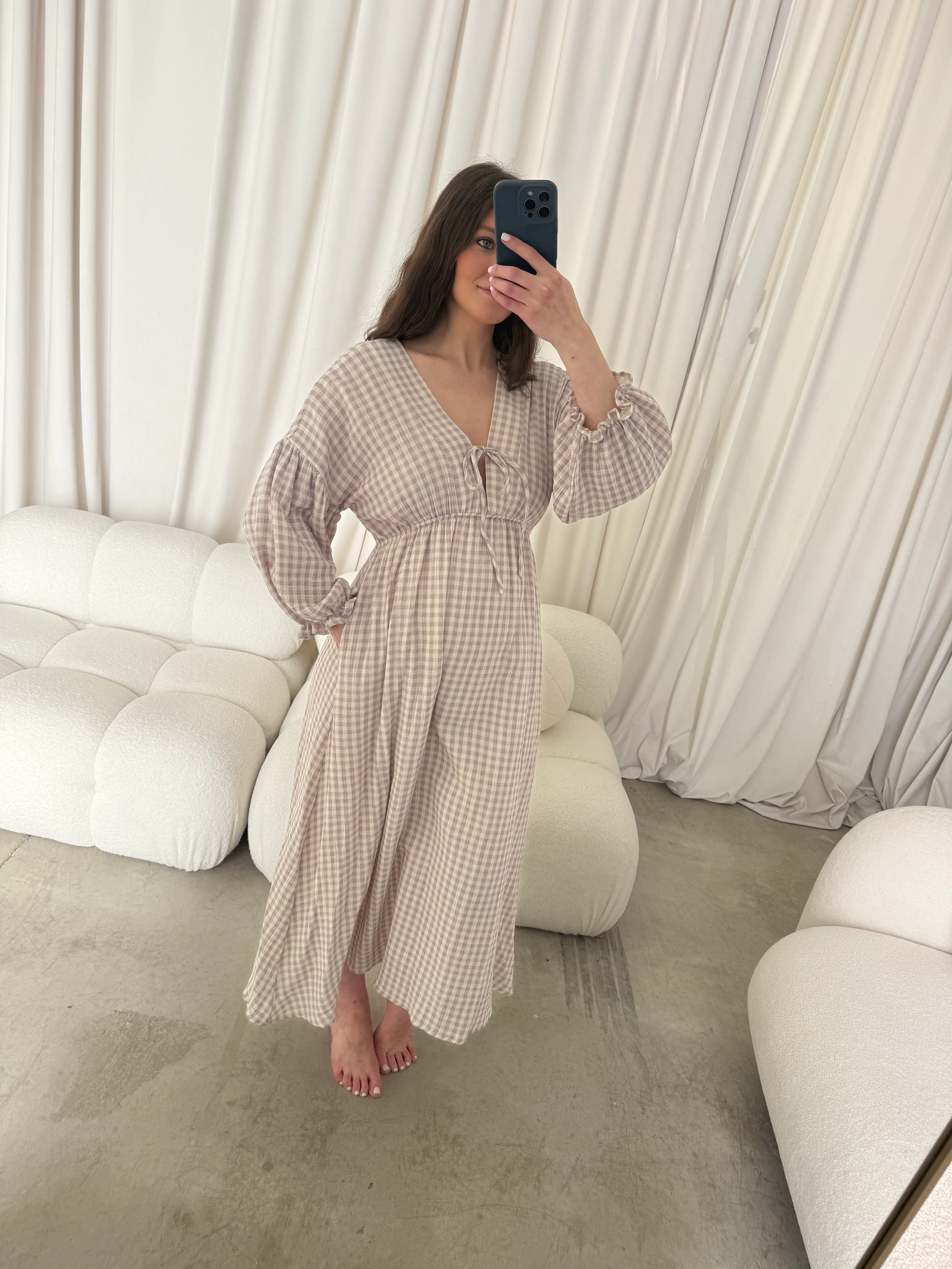 Hunter 100% Cotton Midi Dress in Wisteria Plaid (Lined) - Bump Friendly - Image 13