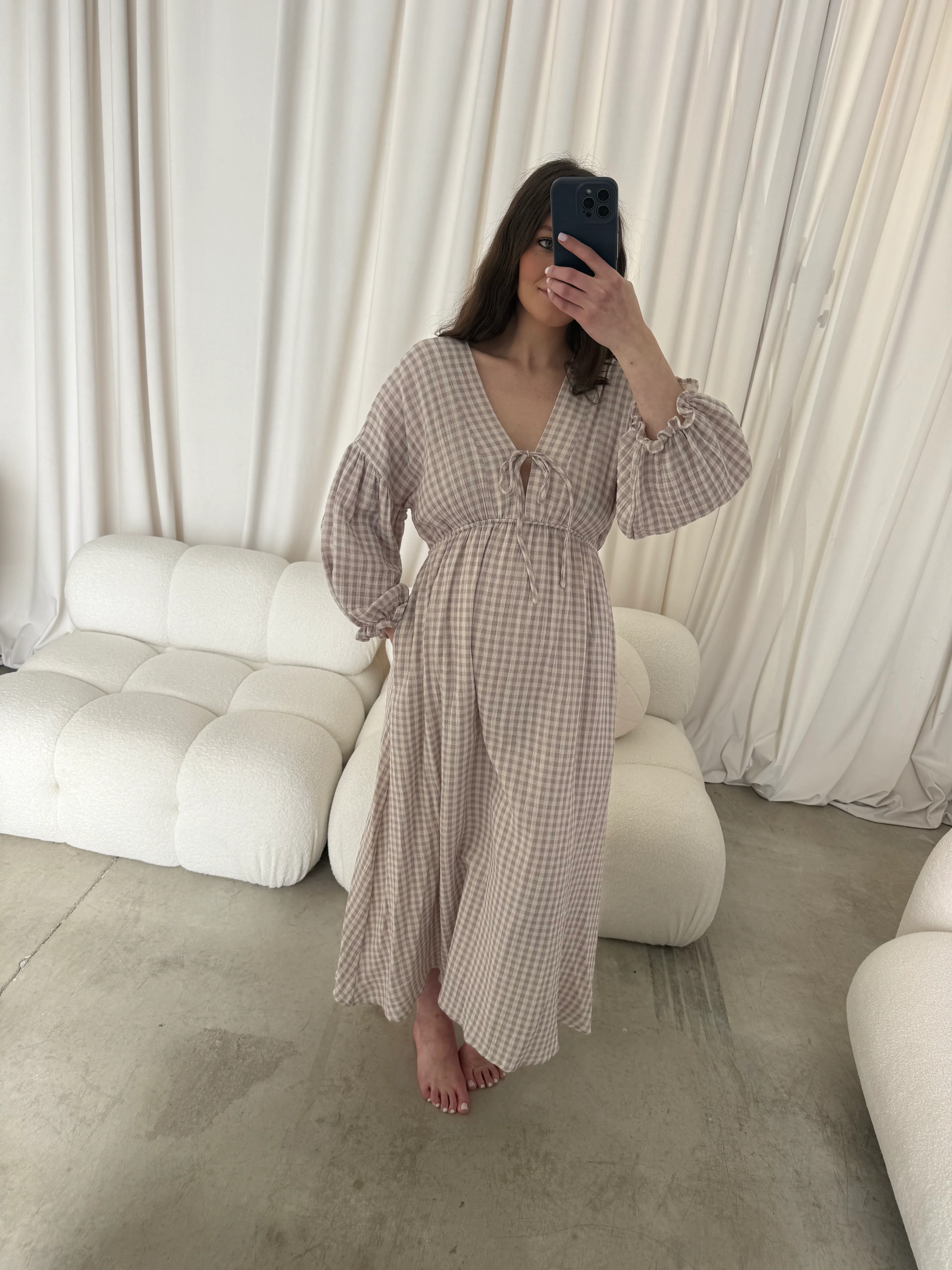 Hunter 100% Cotton Midi Dress in Wisteria Plaid (Lined) - Bump Friendly - Image 14