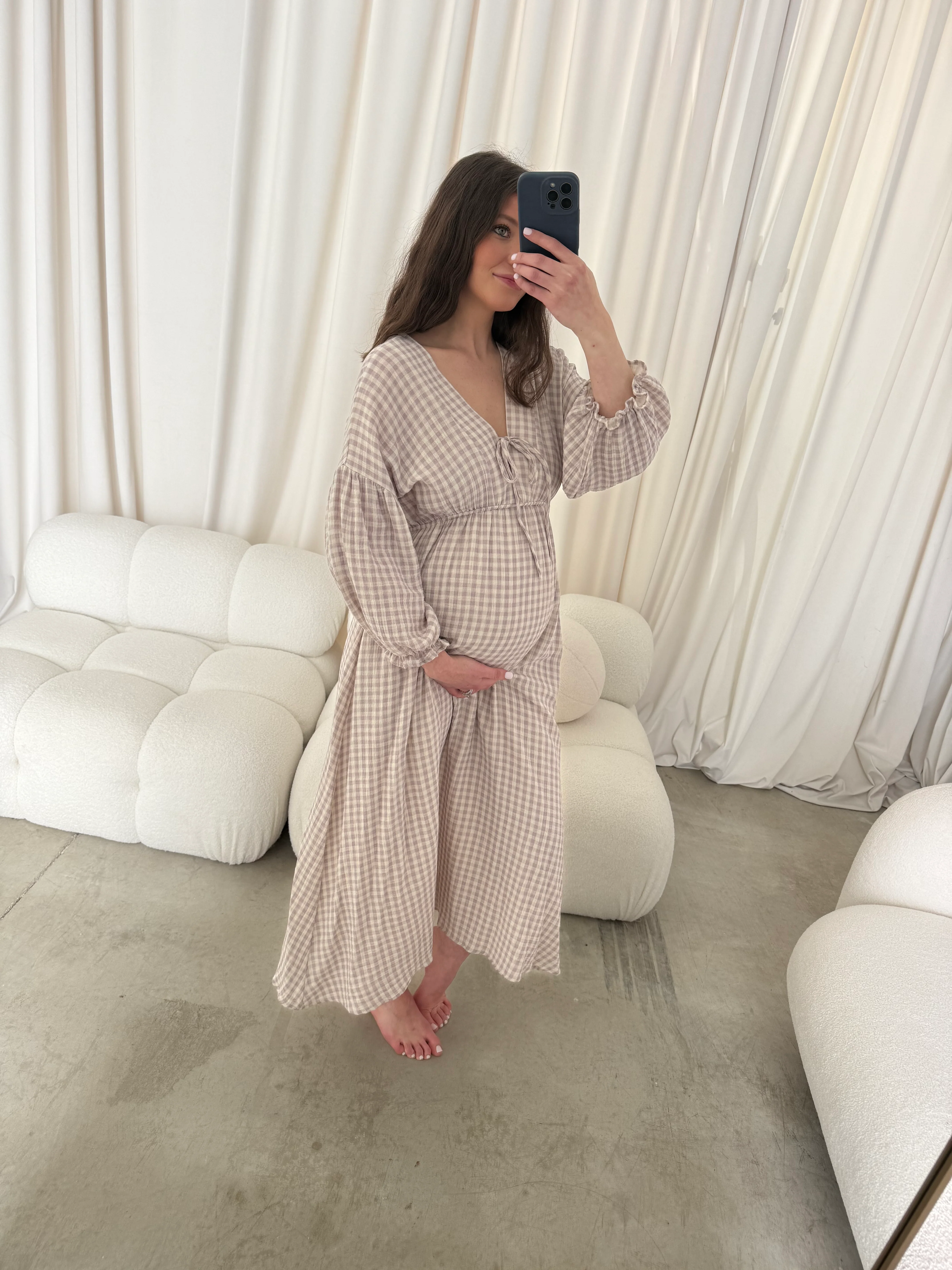 Hunter 100% Cotton Midi Dress in Wisteria Plaid (Lined) - Bump Friendly - Image 15